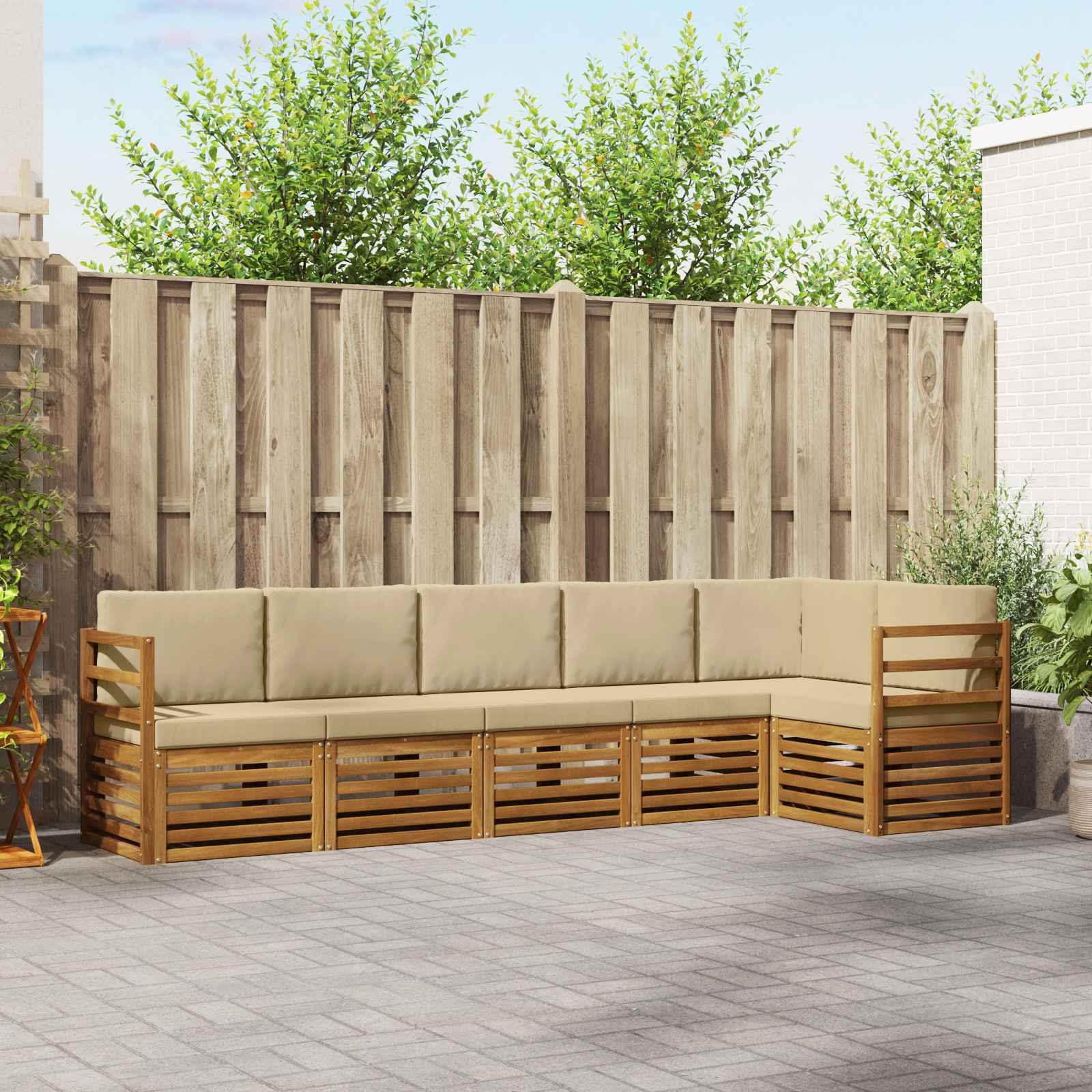 Sofasæt med pude 6 stk Naturlig og Beige Massivt Akacietræ billede