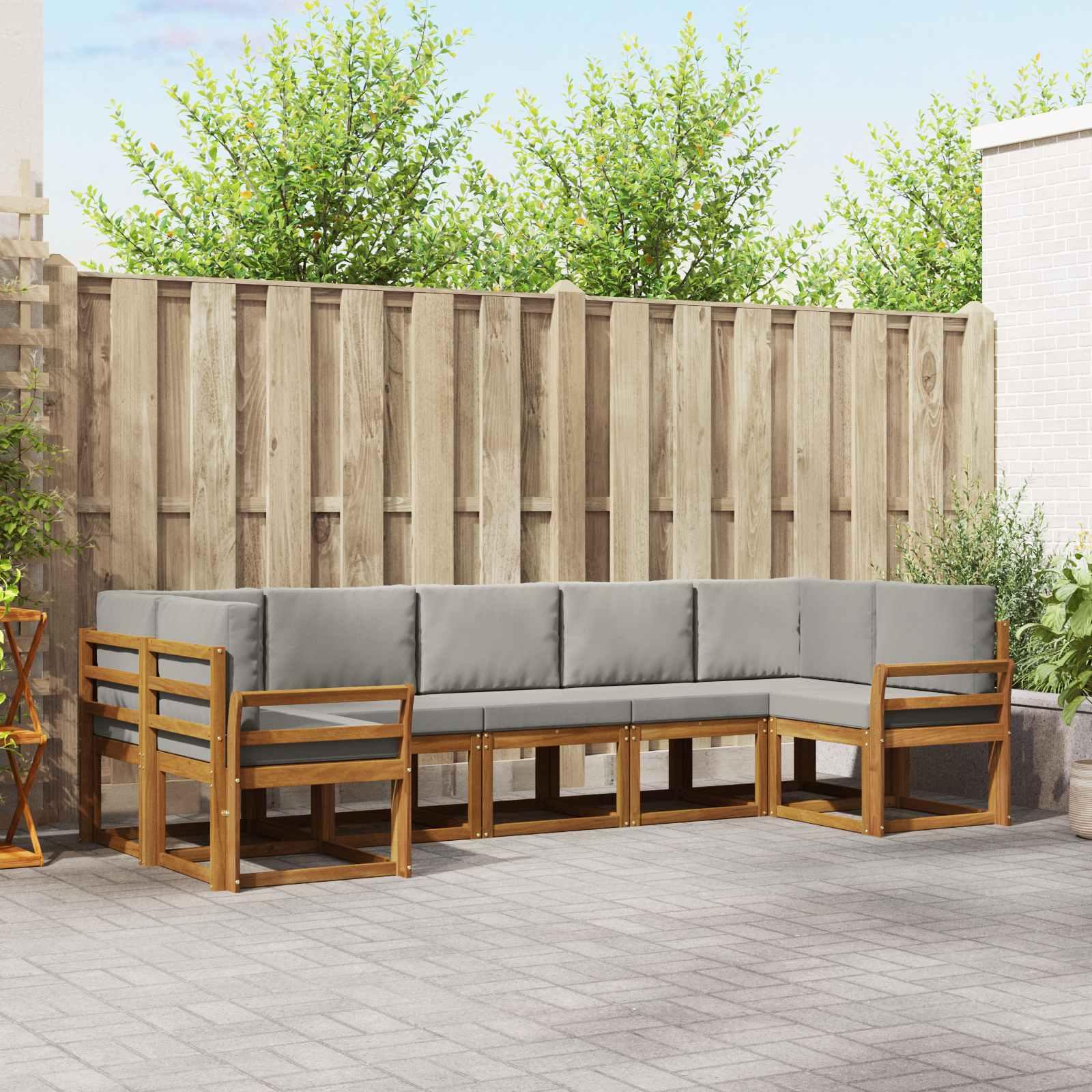 Sofa Sæt 7 stk Naturlig og Lys Grå Soli Akacietræ og polyester billede