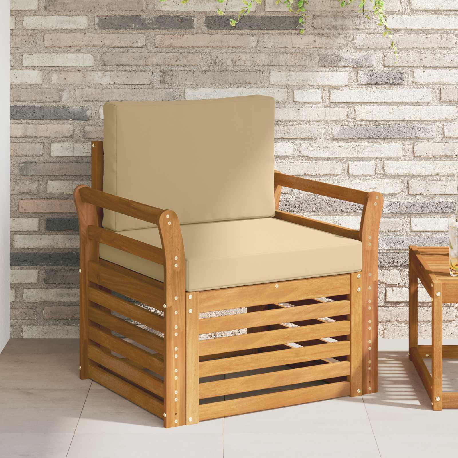 Udendørs sofagruppe med pude Naturfarvet 75,5 x 63 x 73 cm billede