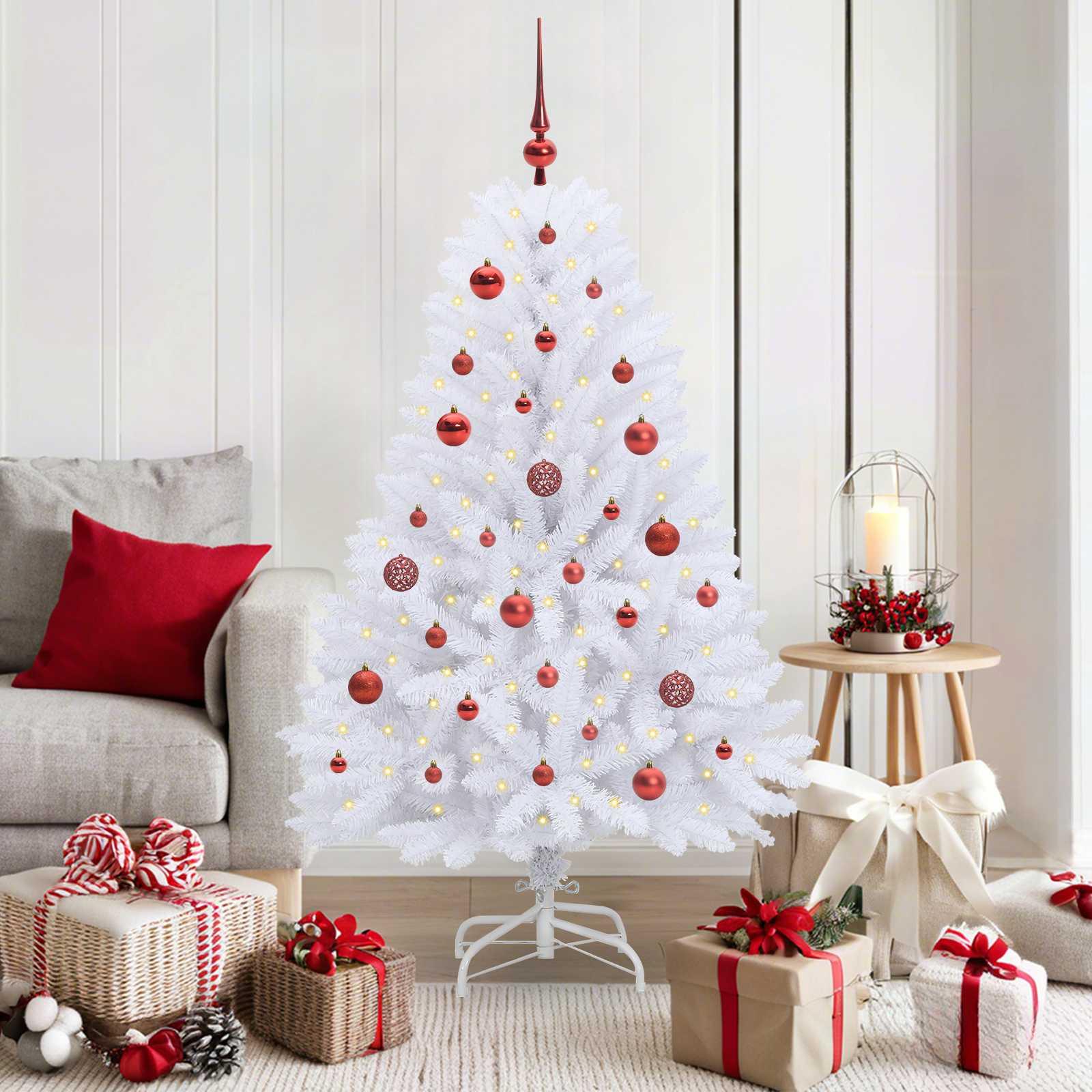 Kunstigt Hinged Juletræ med 150 LED'er Hvid 150 cm PVC og Stål billede