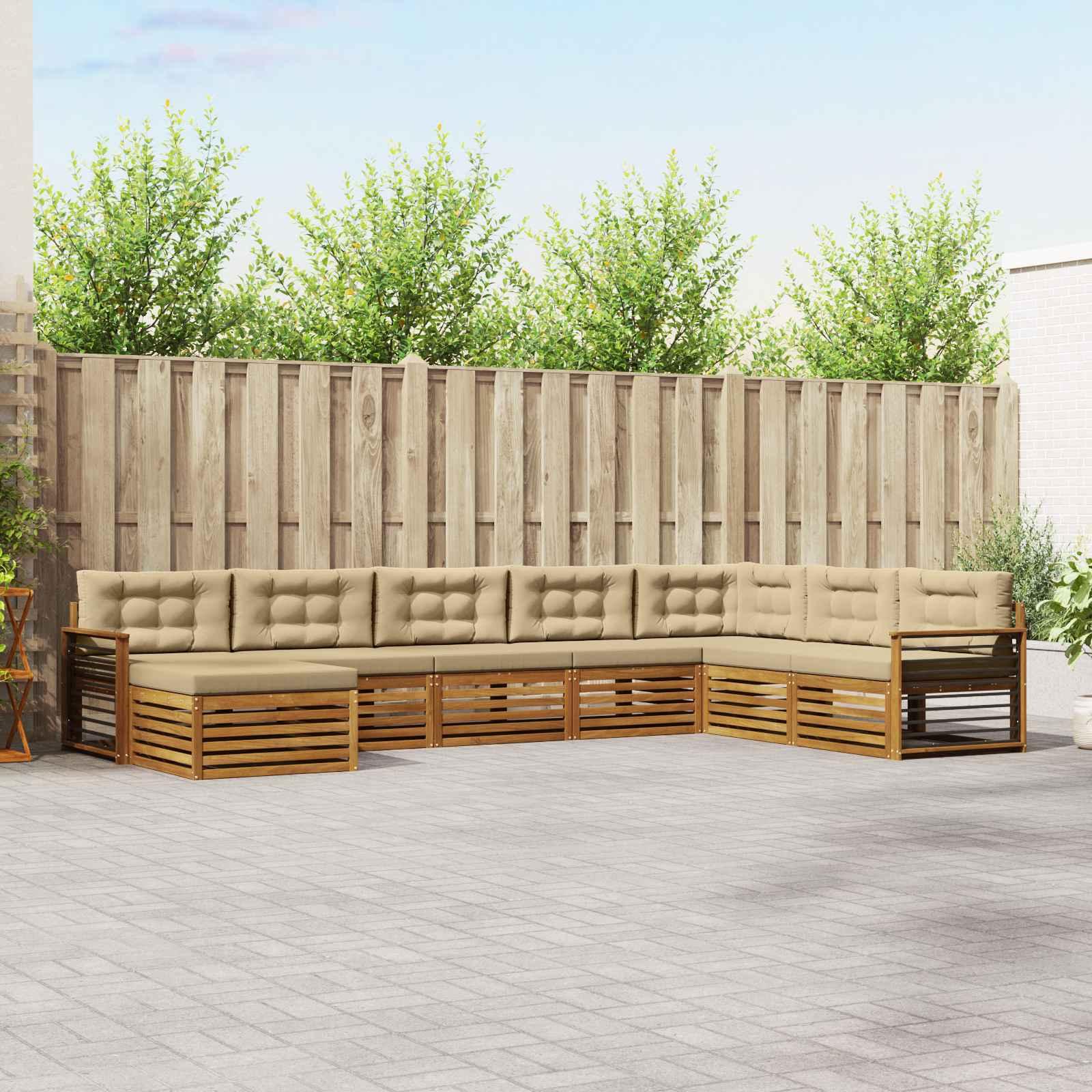 Sofasæt med pude 8 stk Naturlig og Beige Massivt Akacietræ billede