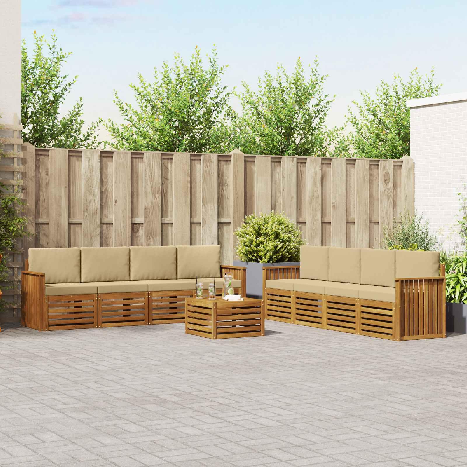 Sofasæt med pude 9 stk Naturlig og Beige Massivt Akacietræ billede