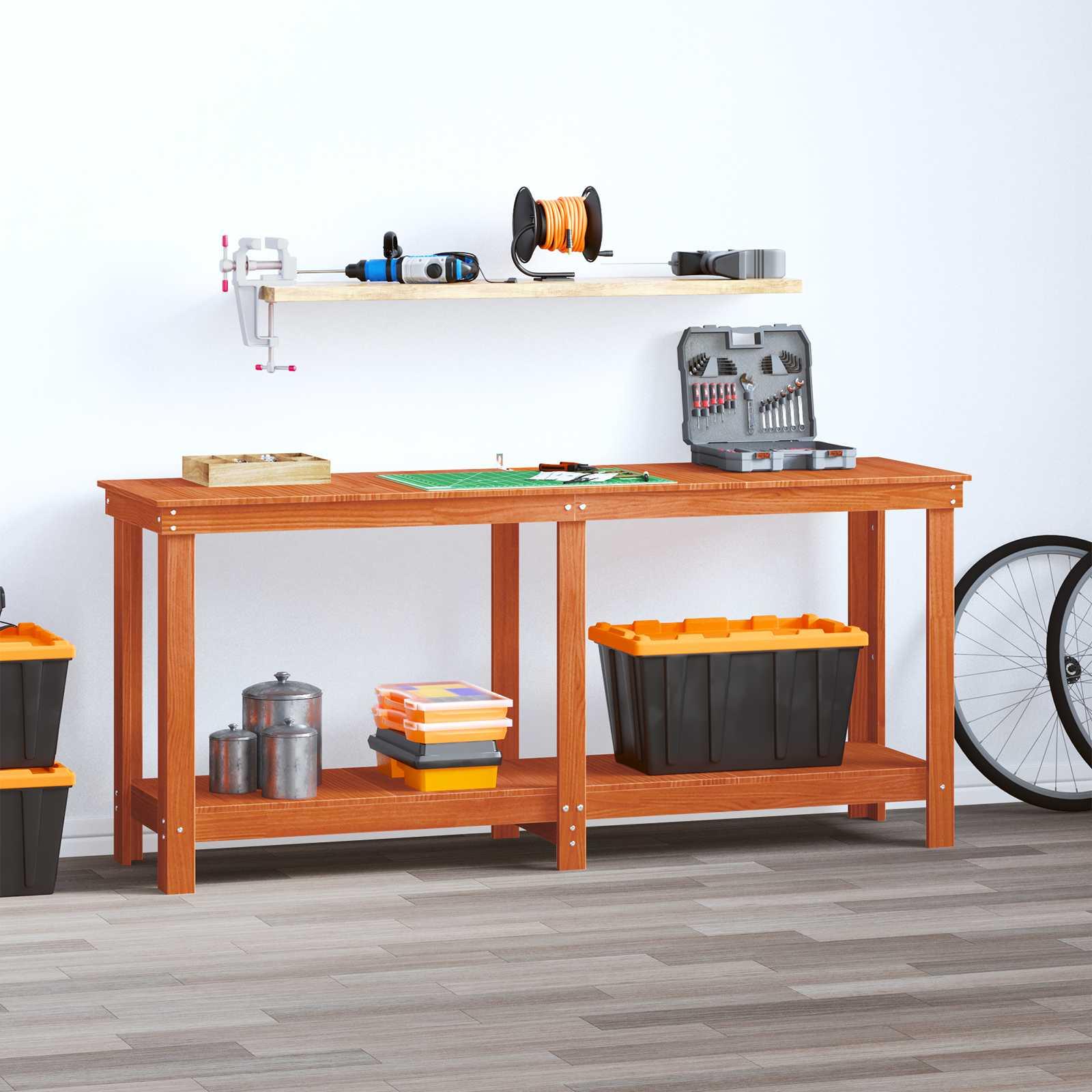 Arbejdsbænk VoksBrun 180 x 50 x 80 cm Massivt fyrretræ billede