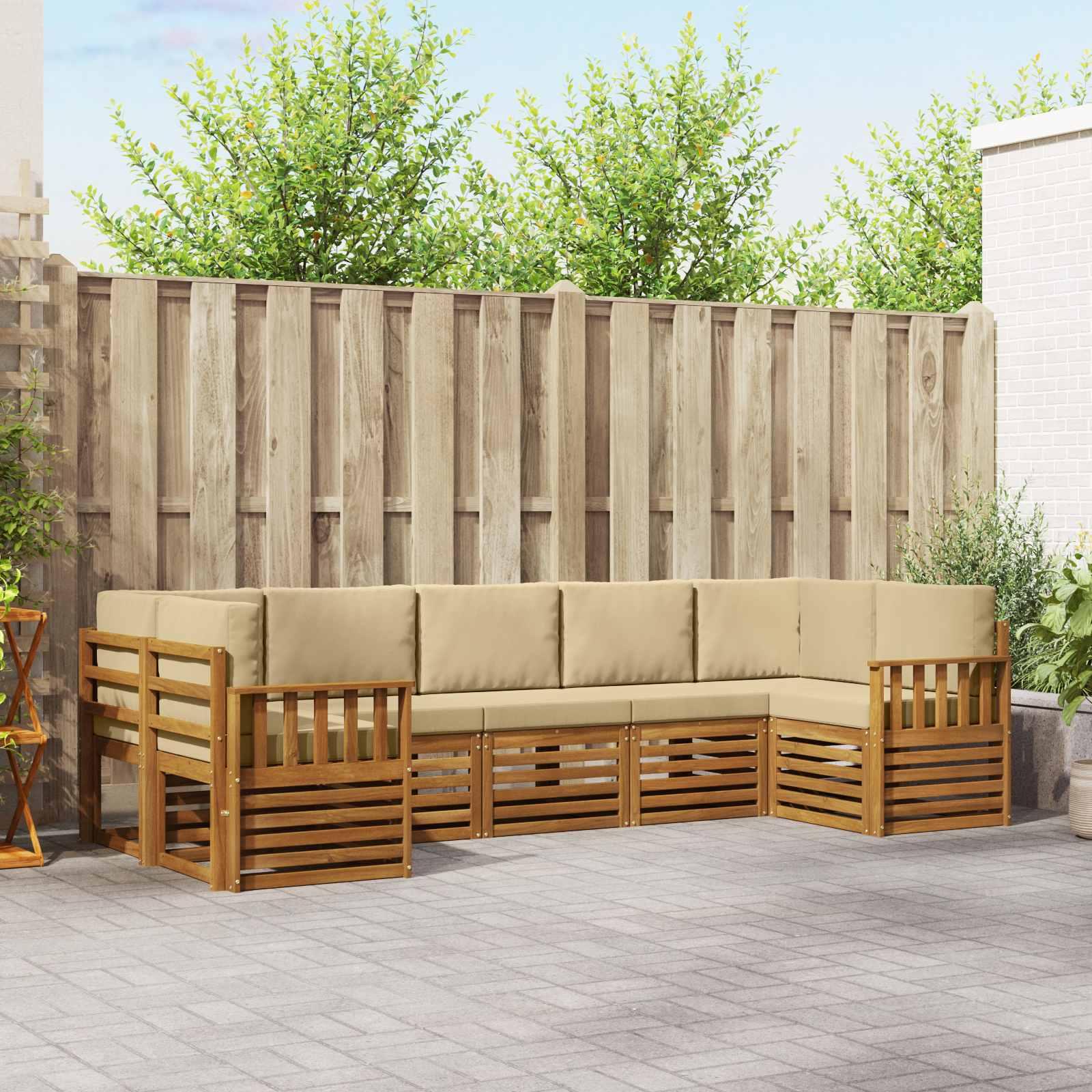 Sofasæt med pude 7 stk Naturlig og Beige Massivt Akacietræ billede