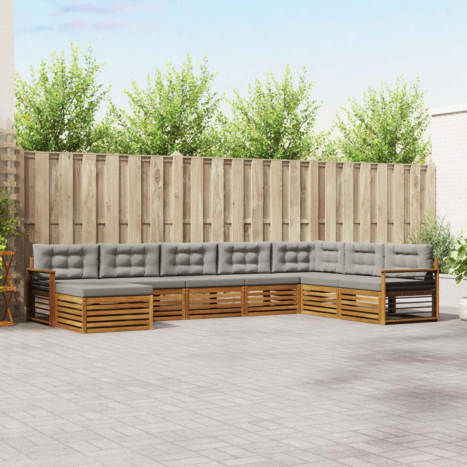 Sofasæt med pude 8 stk Naturlig og Lys Grå Massivt Akacietræ billede