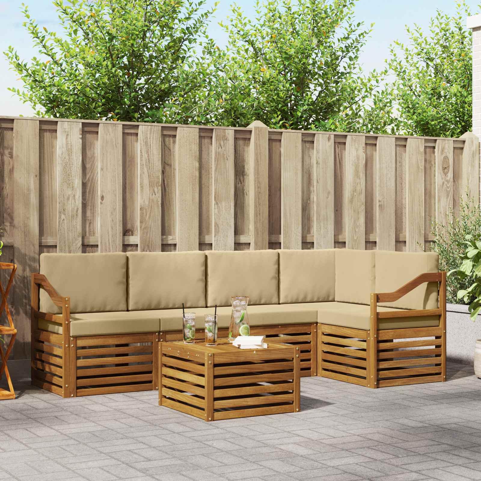 Sofasæt med pude 6 stk Naturlig og Beige Massivt Akacietræ billede