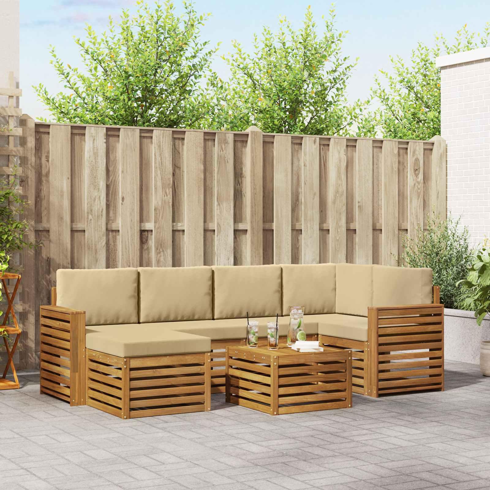 Sofasæt med pude 7 stk Naturlig og Beige Massivt Akacietræ billede