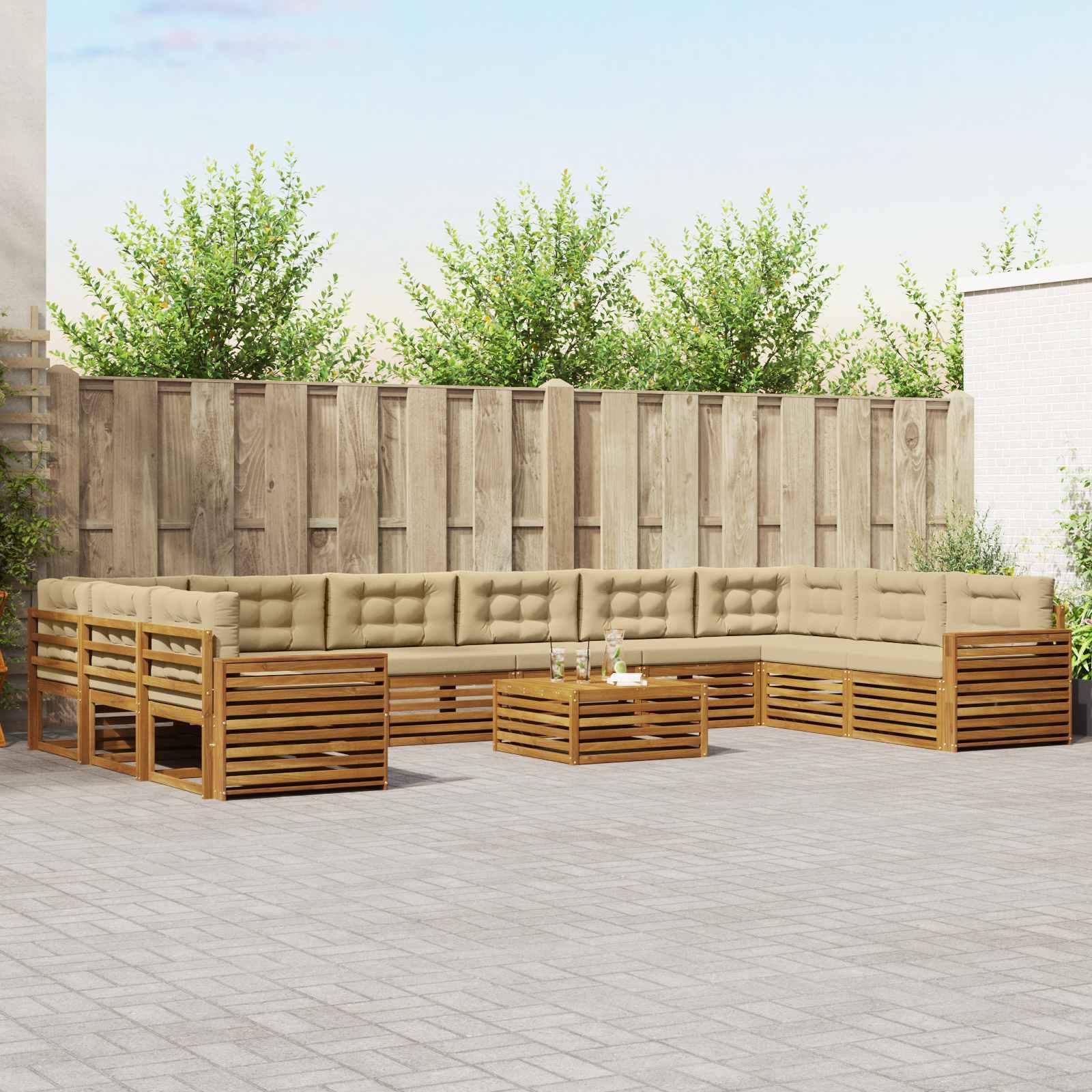Sofasæt med pude 11 stk Naturlig og Beige Massivt Akacietræ billede