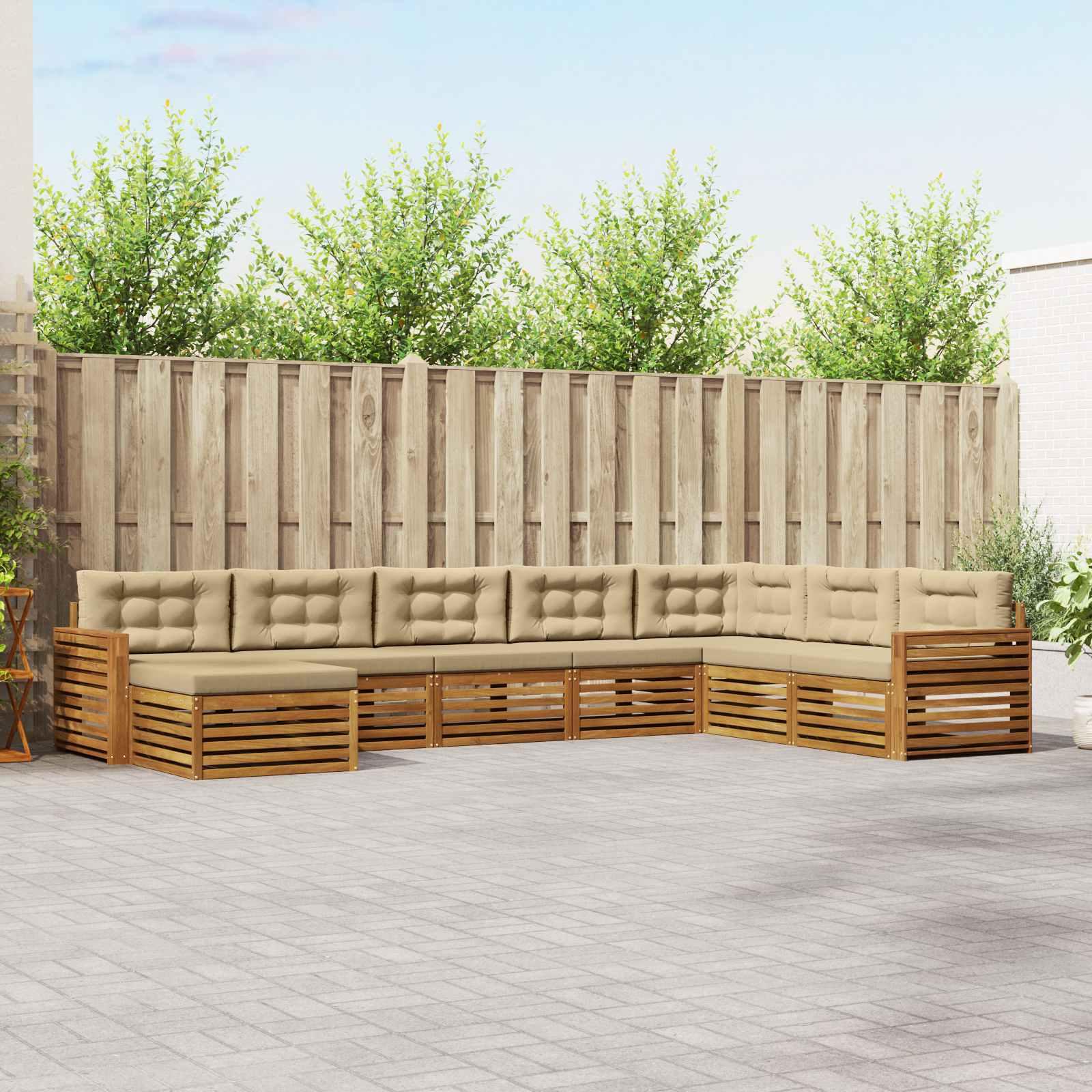 Sofasæt med pude 8 stk Naturlig og Beige Massivt Akacietræ billede