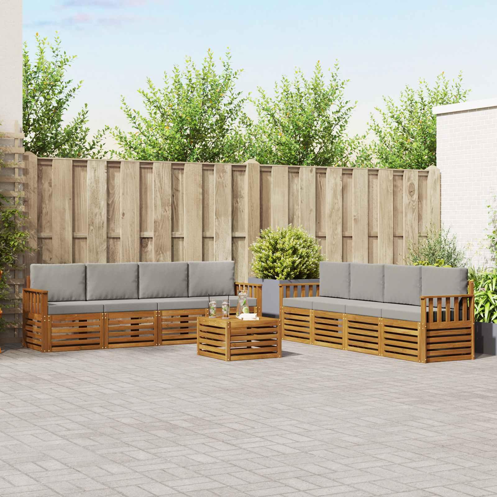 Sofasæt med pude 9 stk Naturlig og Lys Grå Massivt Akacietræ billede