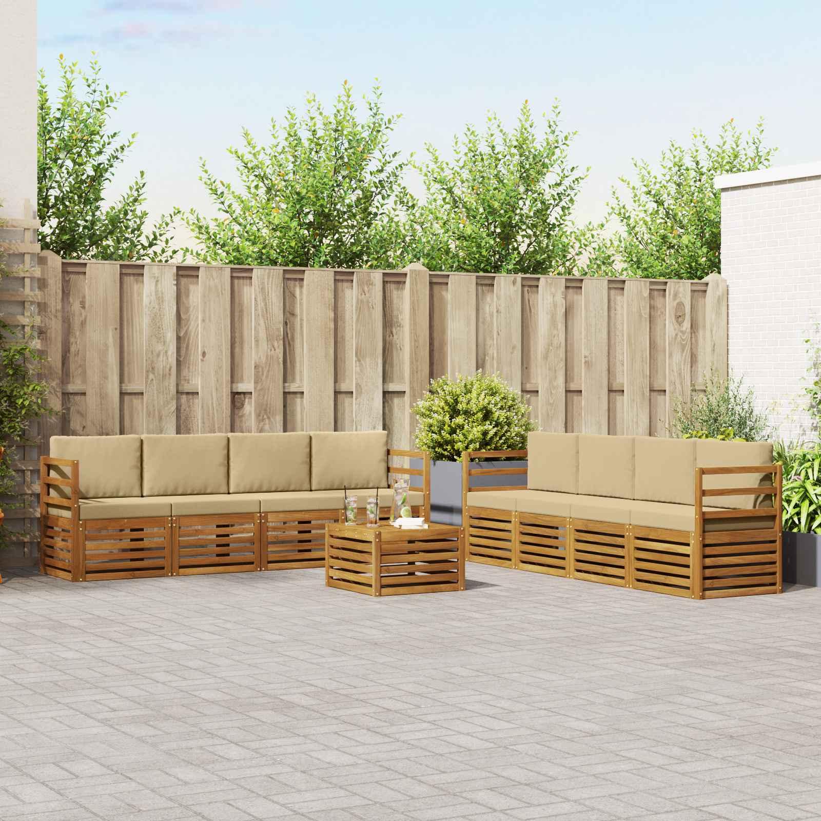 Sofasæt med pude 9 stk Naturlig og Beige Massivt Akacietræ billede