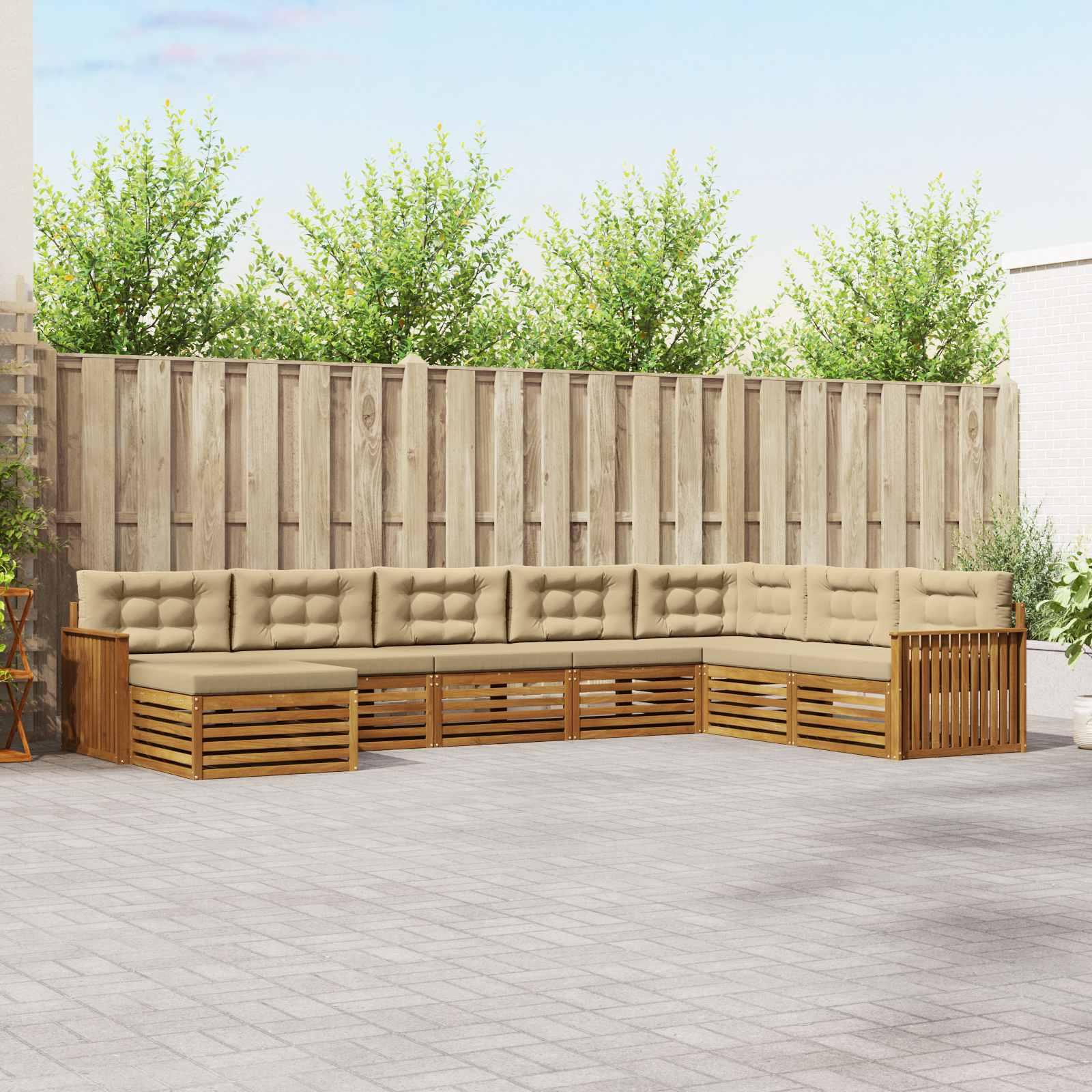Sofasæt med pude 8 stk Naturlig og Beige Massivt Akacietræ billede