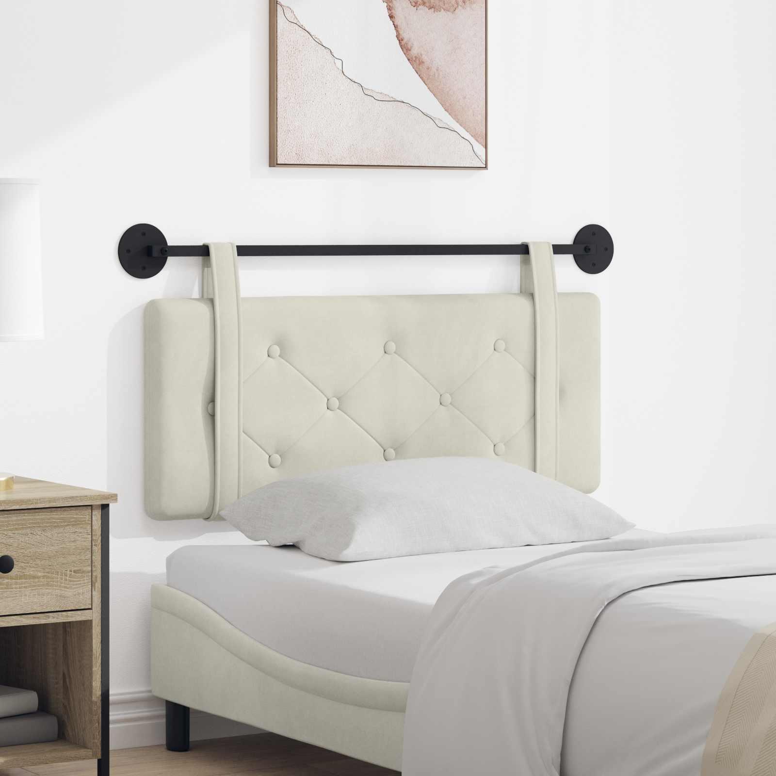 Hængende Hovedgavl Vægmonteret Creme 110 x 55 x 5 cm Fløjl billede