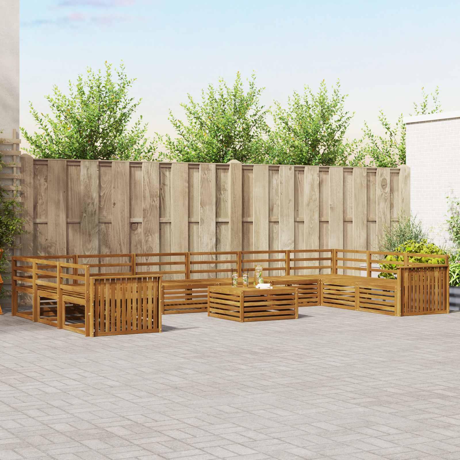 Sofasæt i 11 dele - naturfarvet massivt akacietræ til terrasse og have billede