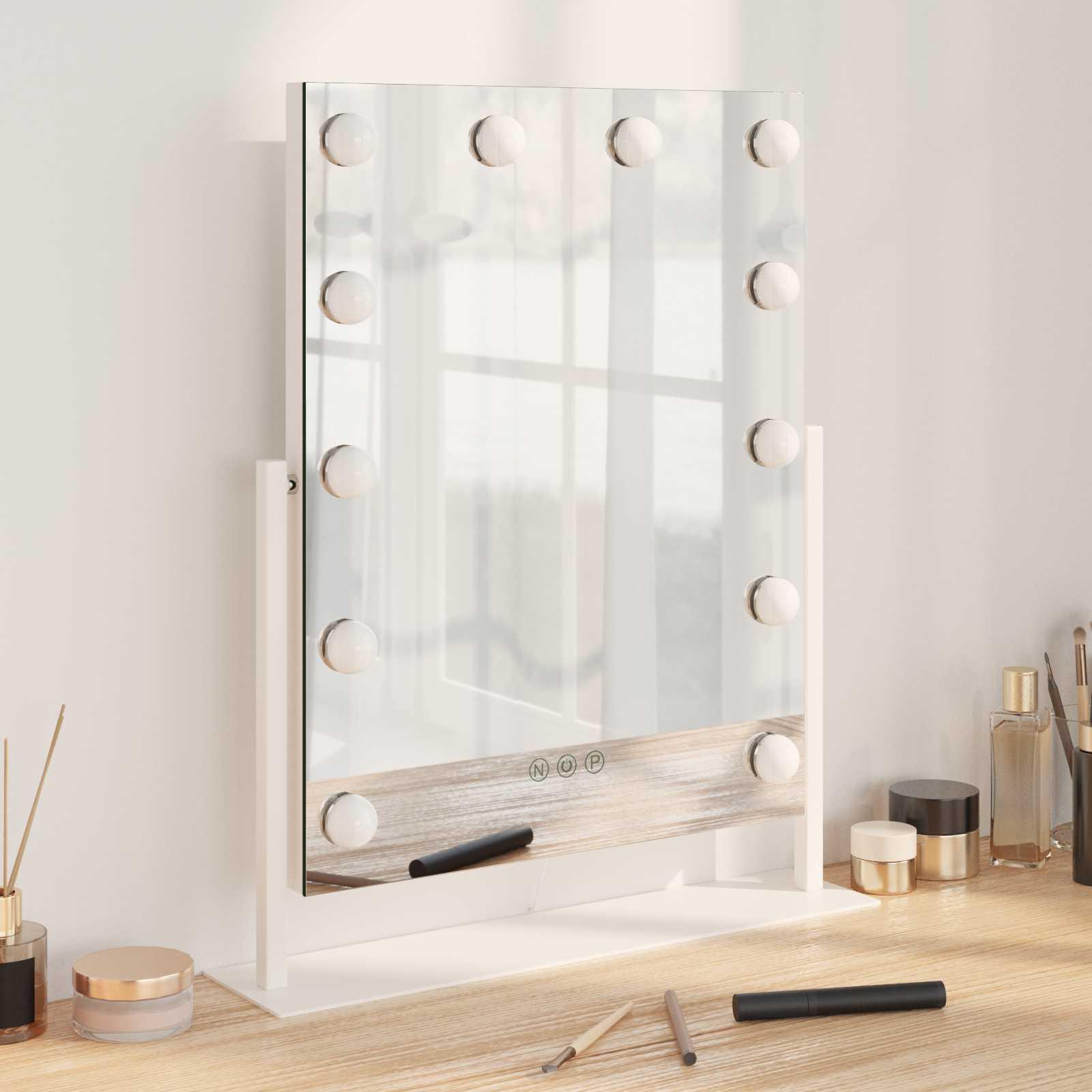 LED Makeup Spejl Hvid 44 x 10 x 53 cm Glas og Stål billede