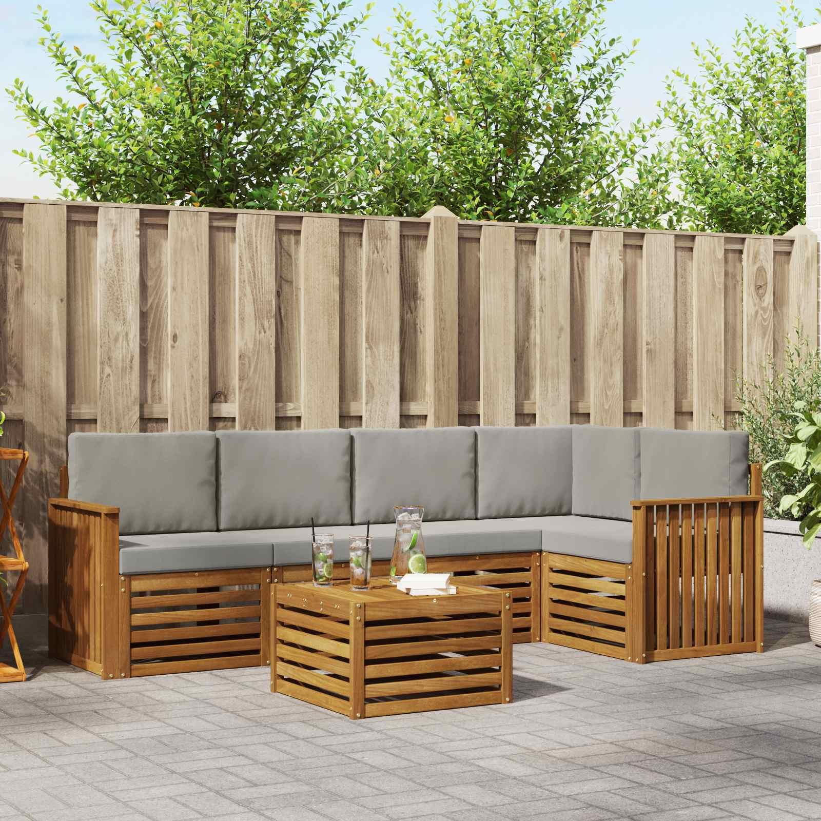 Sofasæt med pude 6 stk Naturlig og Lys Grå Massivt Akacietræ billede