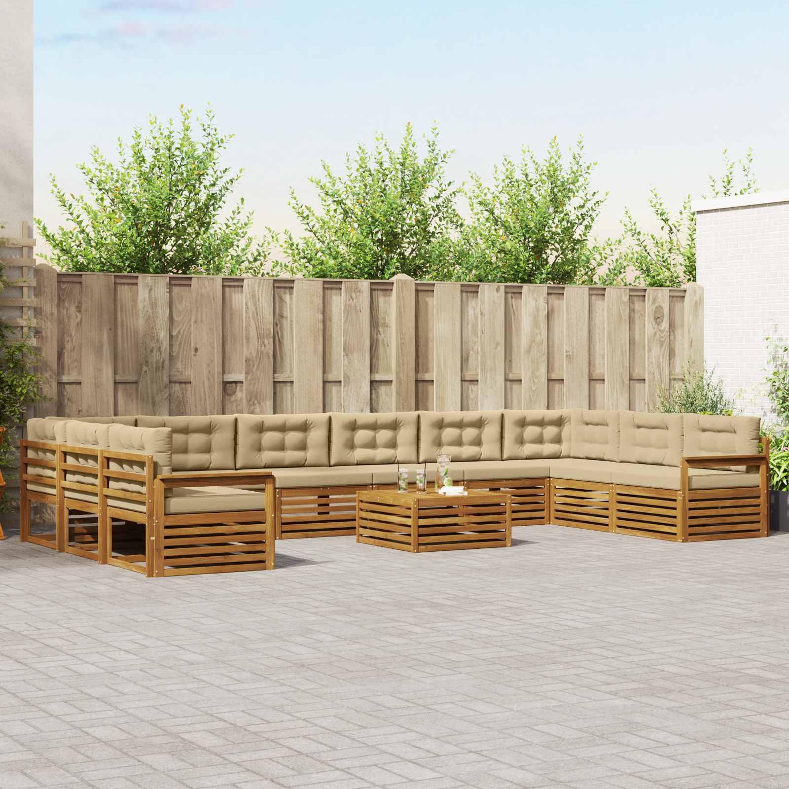 Sofasæt med pude 11 stk Naturlig og Beige Massivt Akacietræ billede