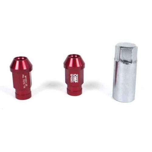 OMP hjulmøtrikker 7075 M12 x 1,25 - 40 mm - 20 stk - Rød