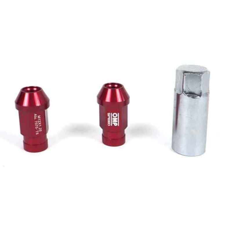 OMP hjulmøtrikker 7075 M12 x 1,25 - 40 mm - 20 stk - Rød