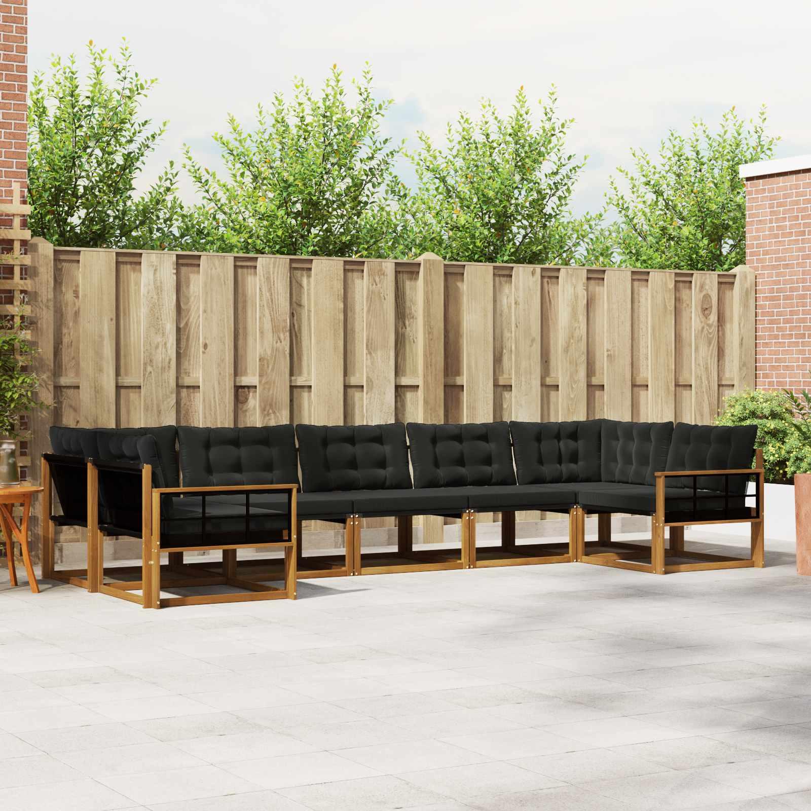 Udendørs sofagruppe med pude 7 stk Naturlig og sort billede