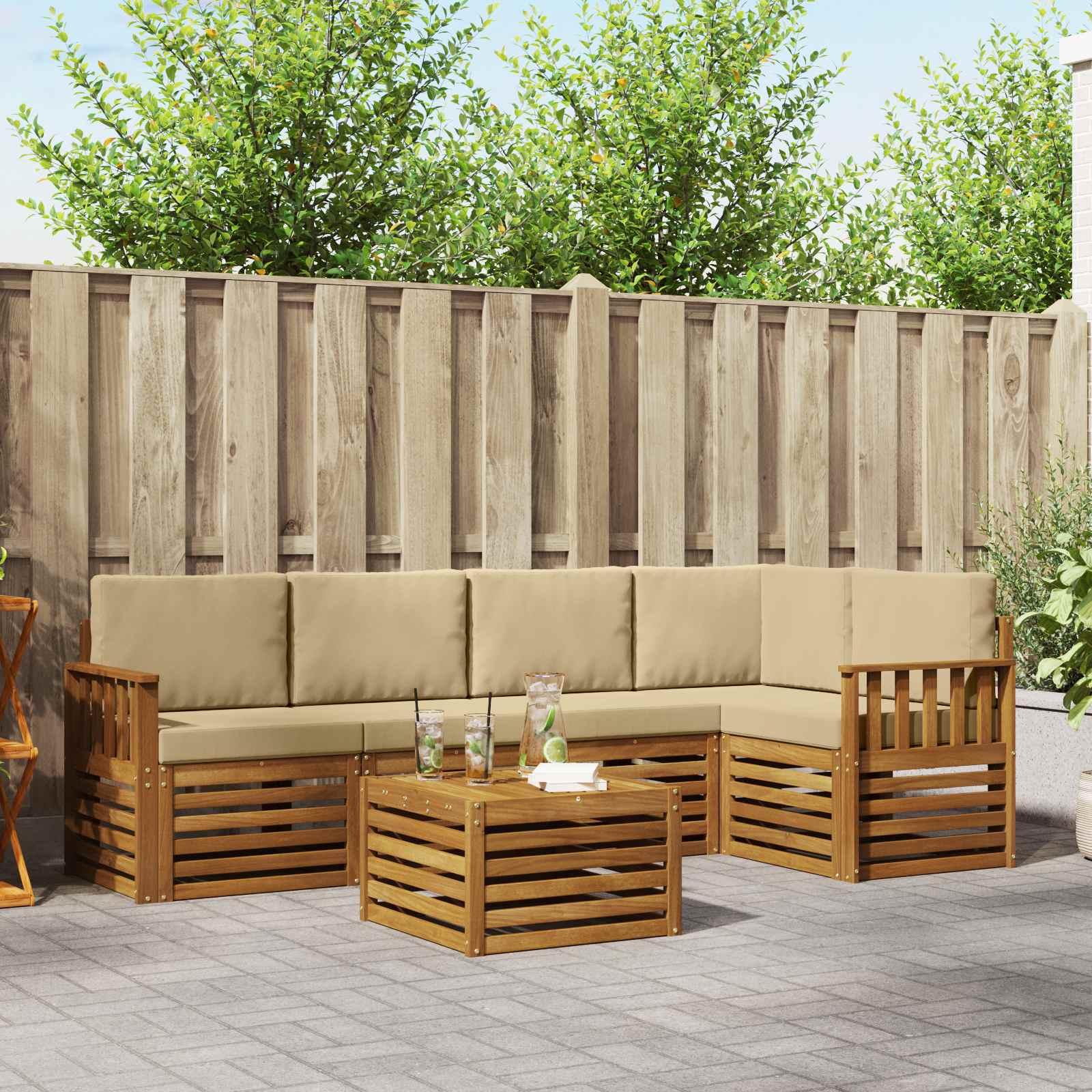 Sofasæt med pude 6 stk Naturlig og Beige Massivt Akacietræ billede