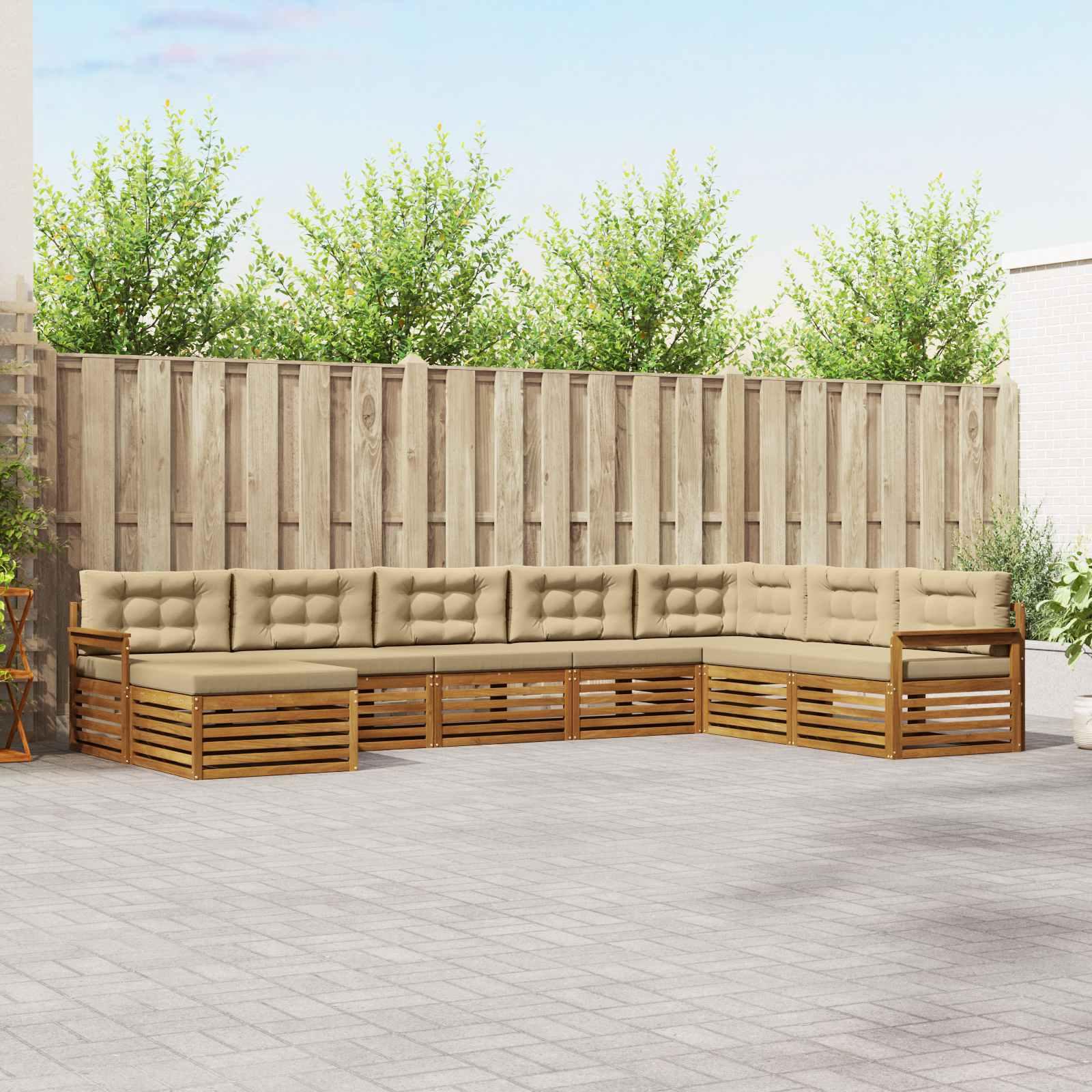 Sofasæt med pude 8 stk Naturlig og Beige Massivt Akacietræ billede