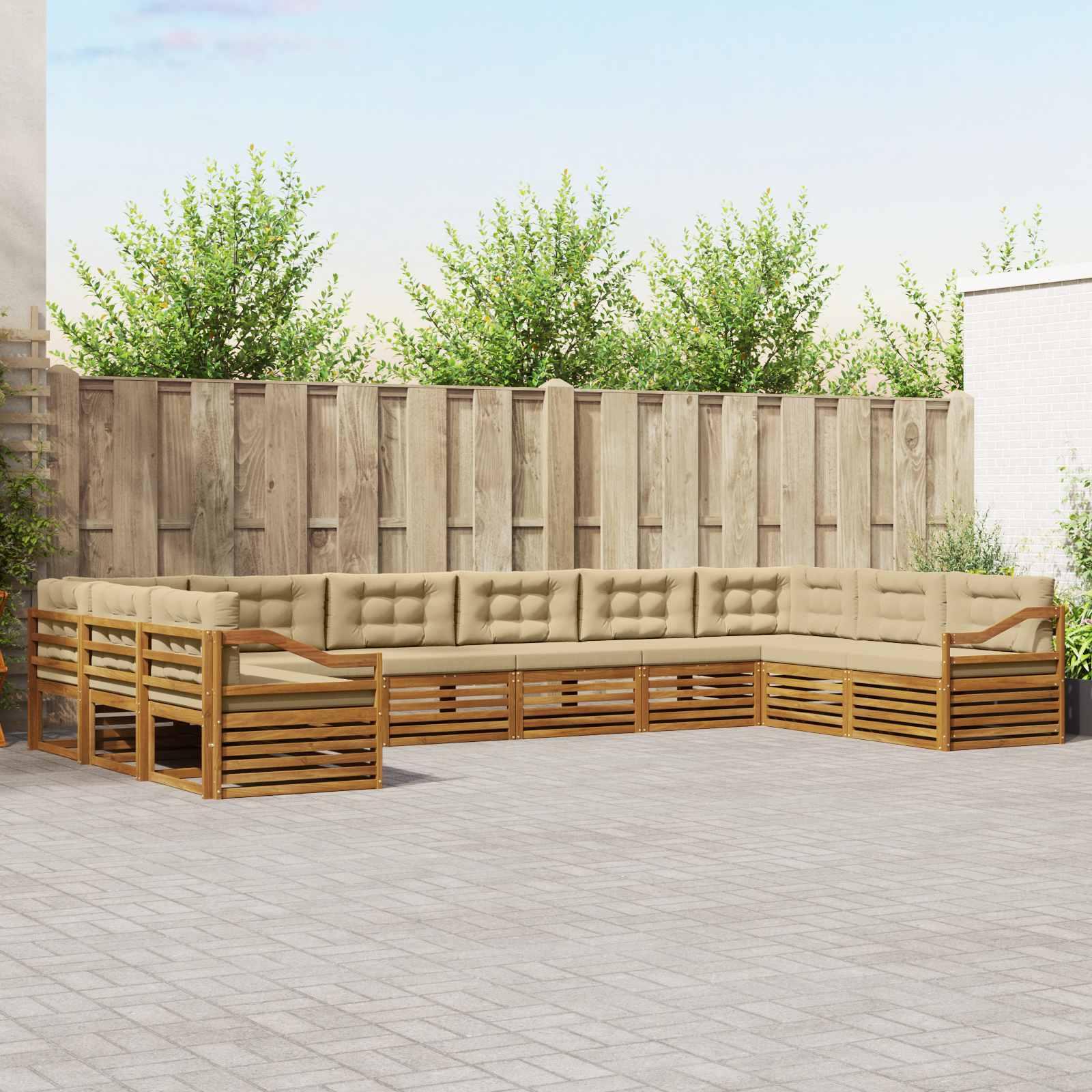 Sofasæt med pude 10 stk Naturlig og Beige Massivt Akacietræ billede