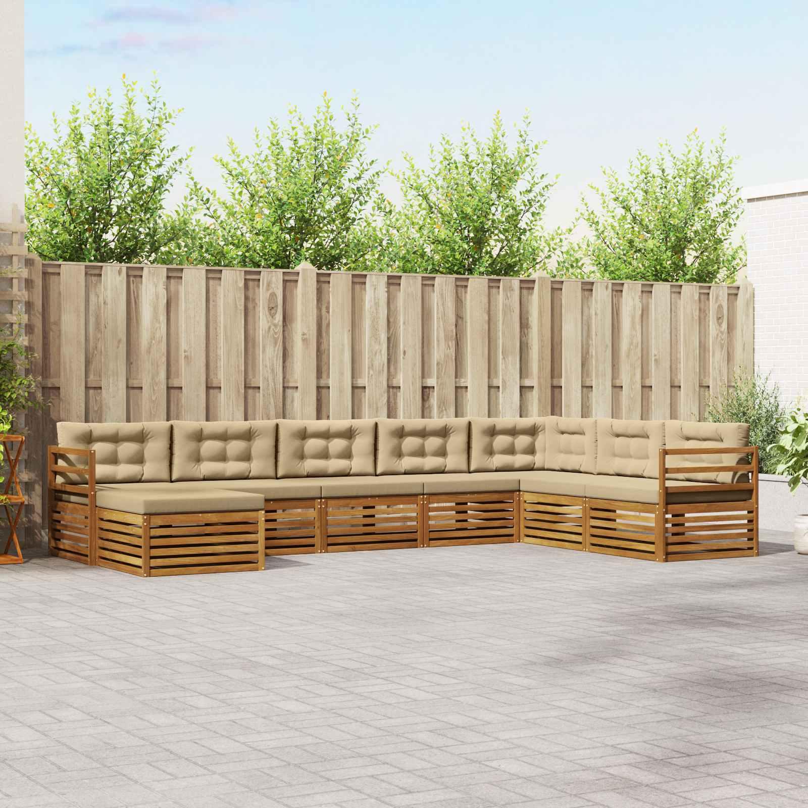 Sofasæt med pude 8 stk Naturlig og Beige Massivt Akacietræ billede