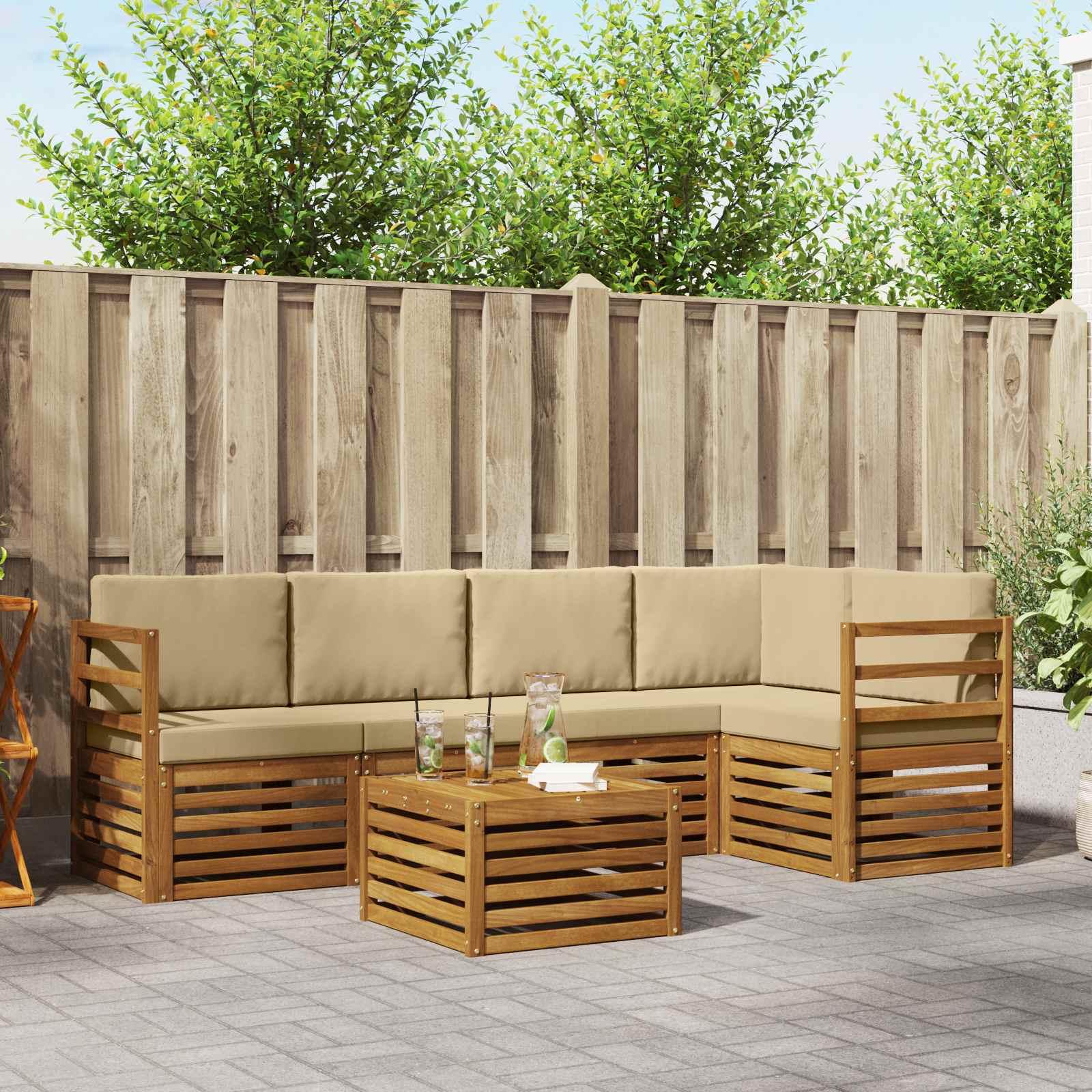 Sofasæt med pude 6 stk Naturlig og Beige Massivt Akacietræ billede