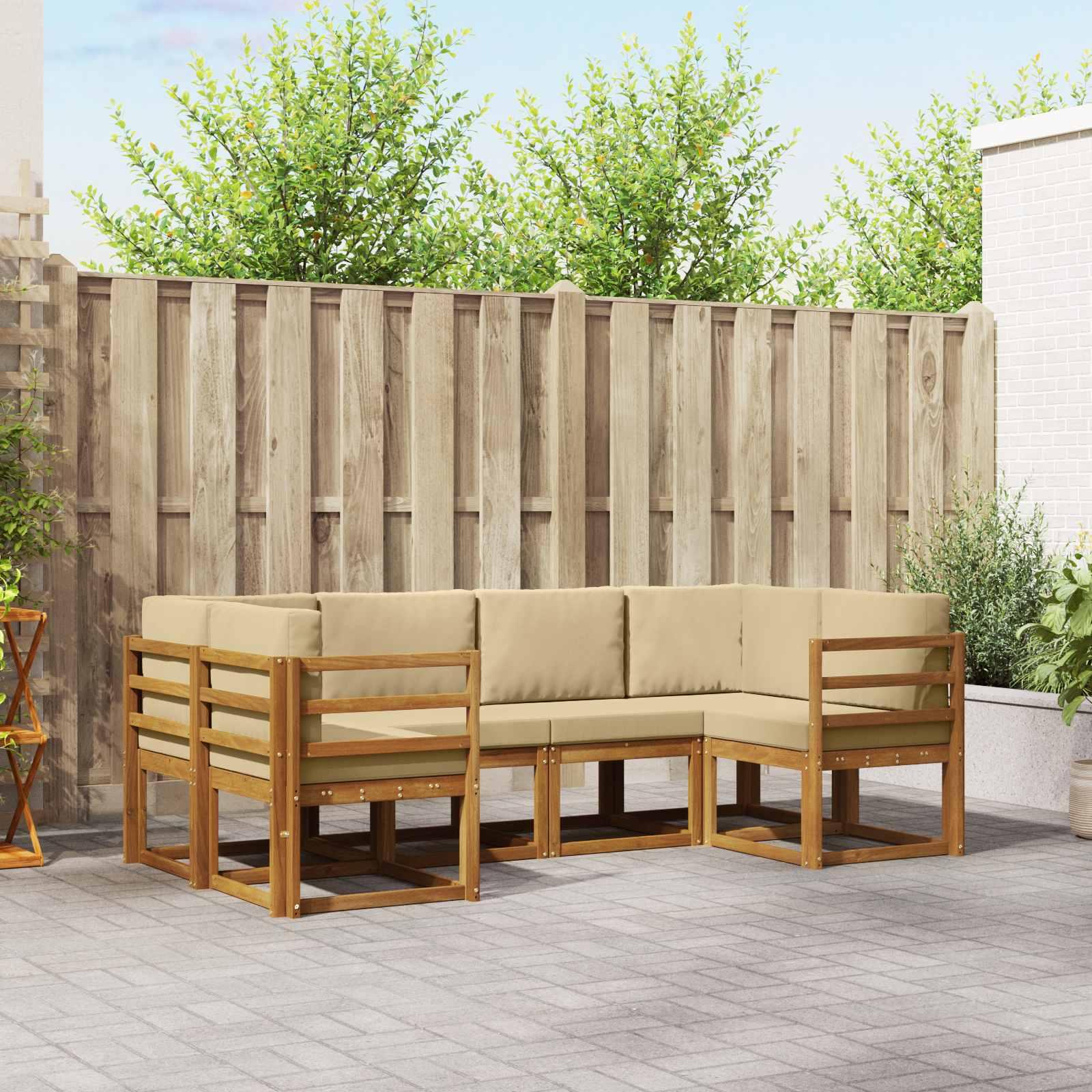 Sofa Sæt 6 stk Naturlig og Beige Soli Akacietræ og polyester billede