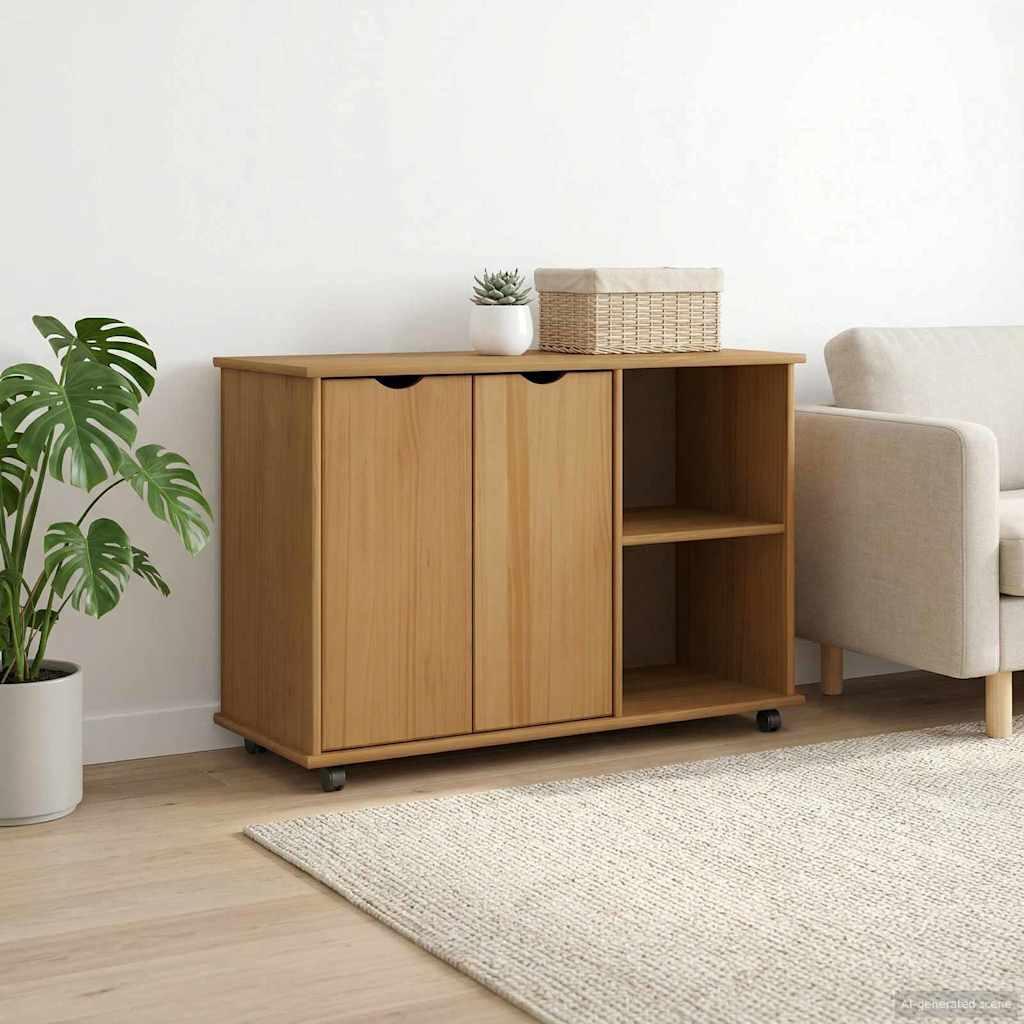 Rullende skab Honningbrun 100 x 39 x 65,5 cm Massivt fyrretræ billede