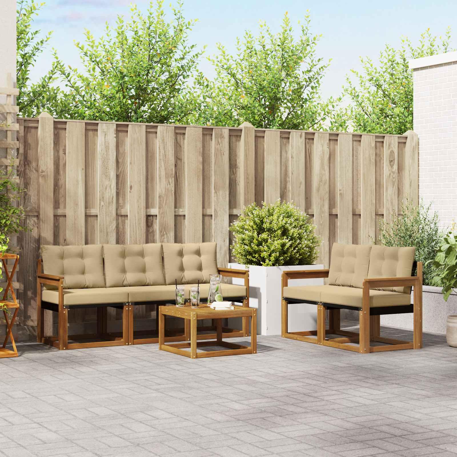 Udendørs sofagruppe med pude 6 stk Naturlig og Beige billede