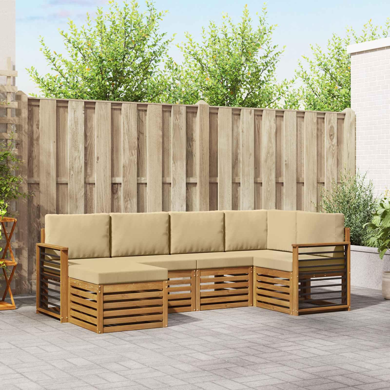 Sofasæt med pude 6 stk Naturlig og Beige Massivt Akacietræ billede