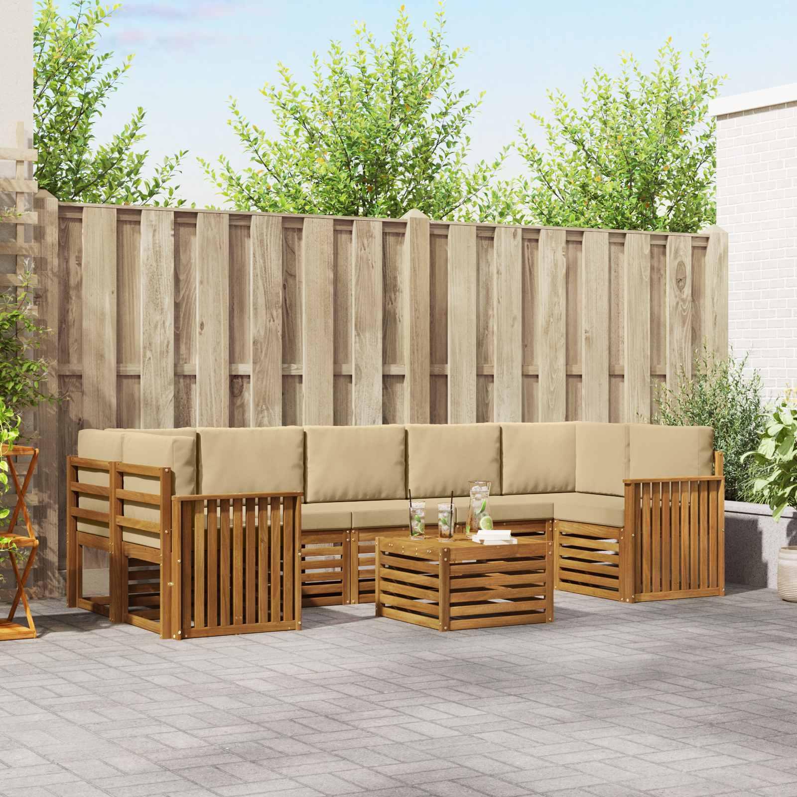 Sofasæt med pude 8 stk Naturlig og Beige Massivt Akacietræ billede