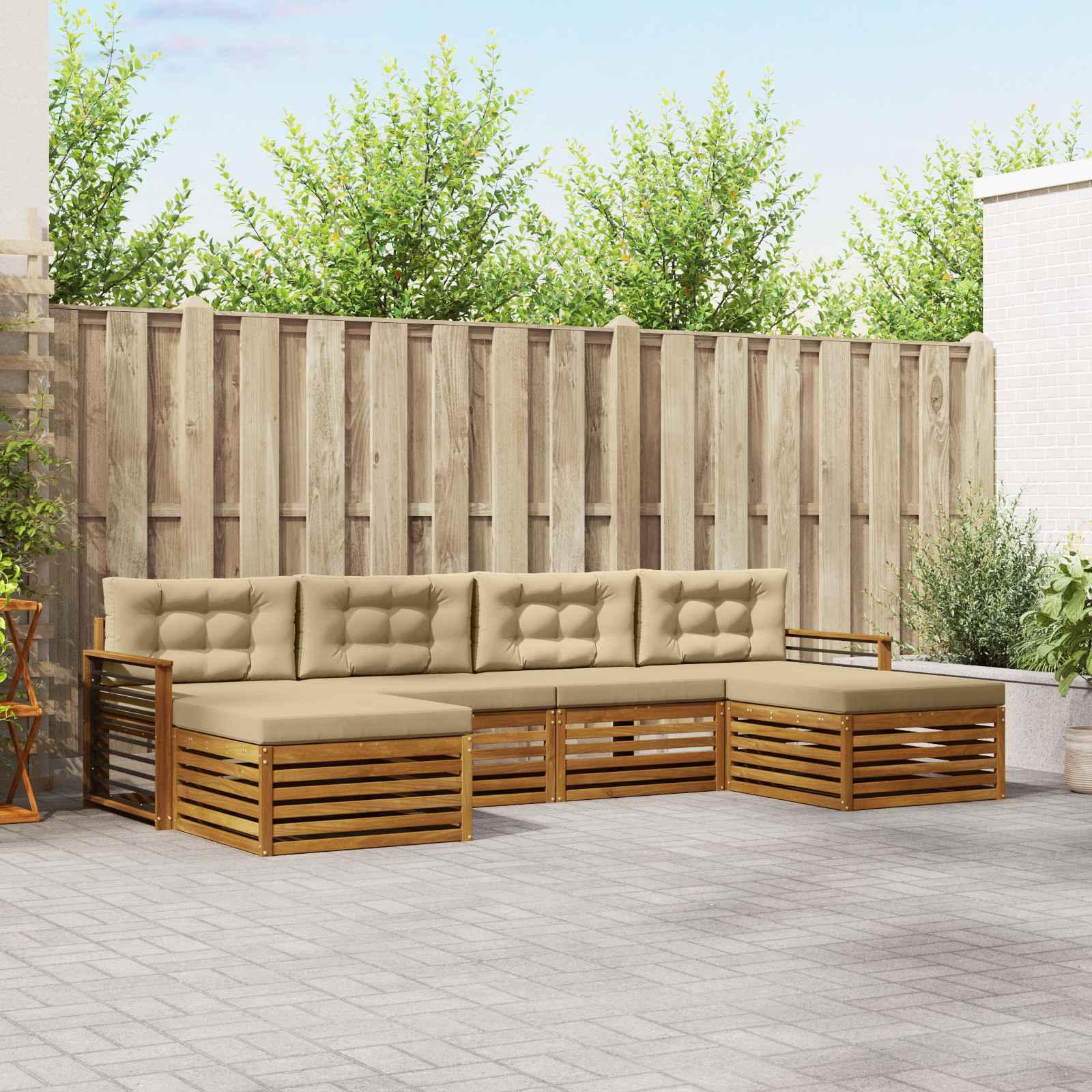 Sofasæt med pude 6 stk Naturlig og Beige Massivt Akacietræ billede