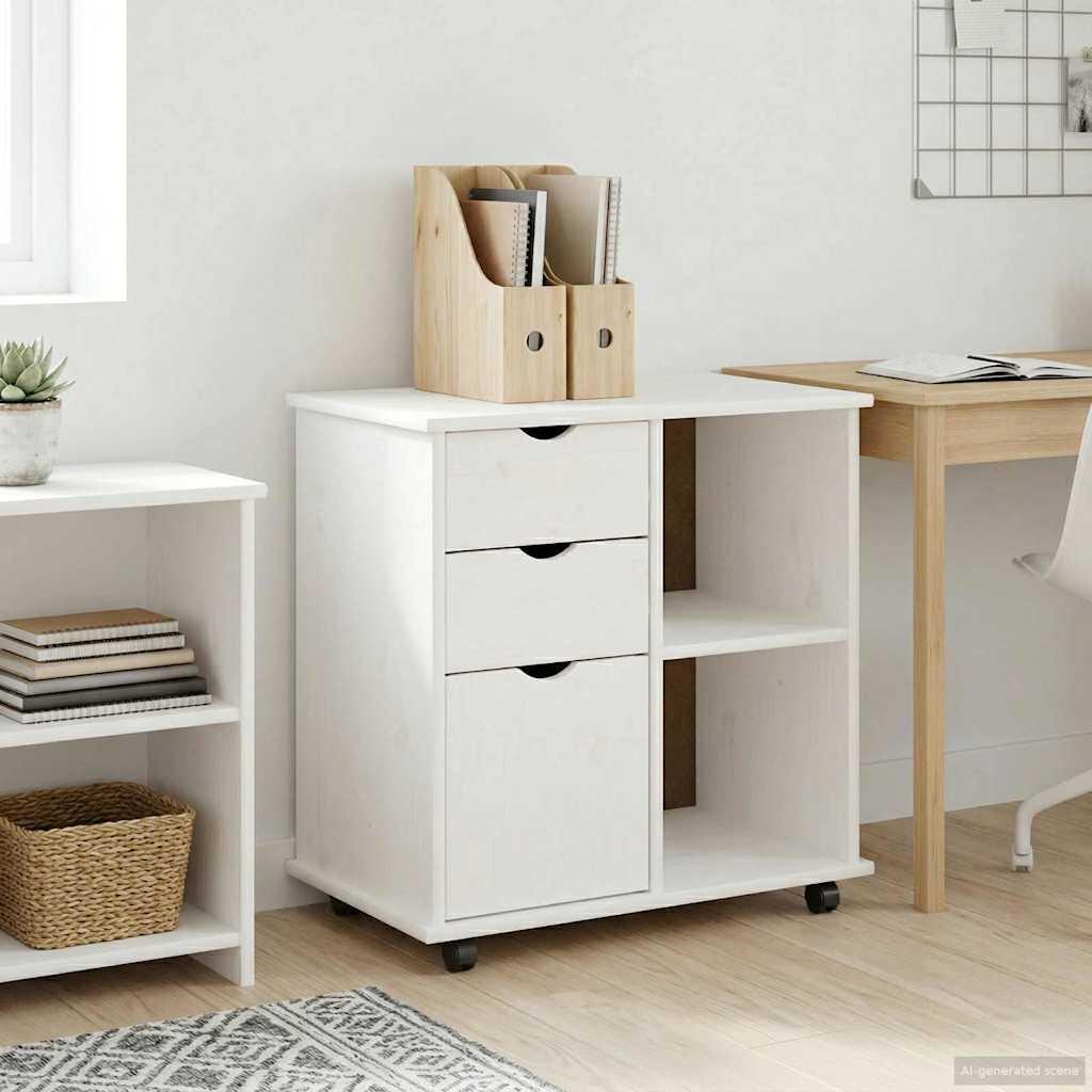 Rullende skab Hvid 63,5 x 39 x 65,5 cm Massivt fyrretræ billede