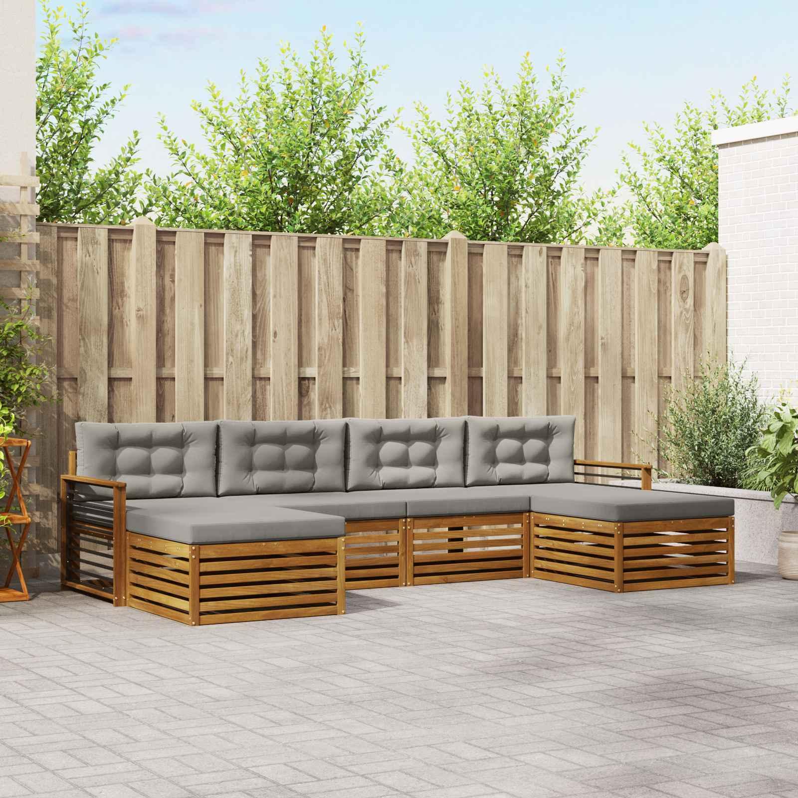 Sofasæt med pude 6 stk Naturlig og Lys Grå Massivt Akacietræ billede