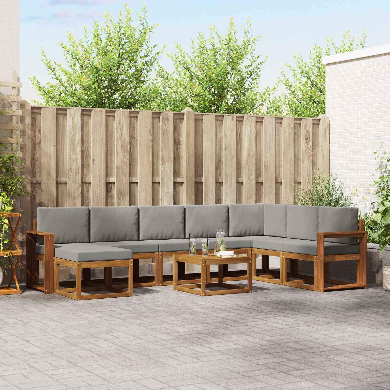Sofa Sæt 9 stk Naturlig og Lys Grå Soli Akacietræ og polyester billede