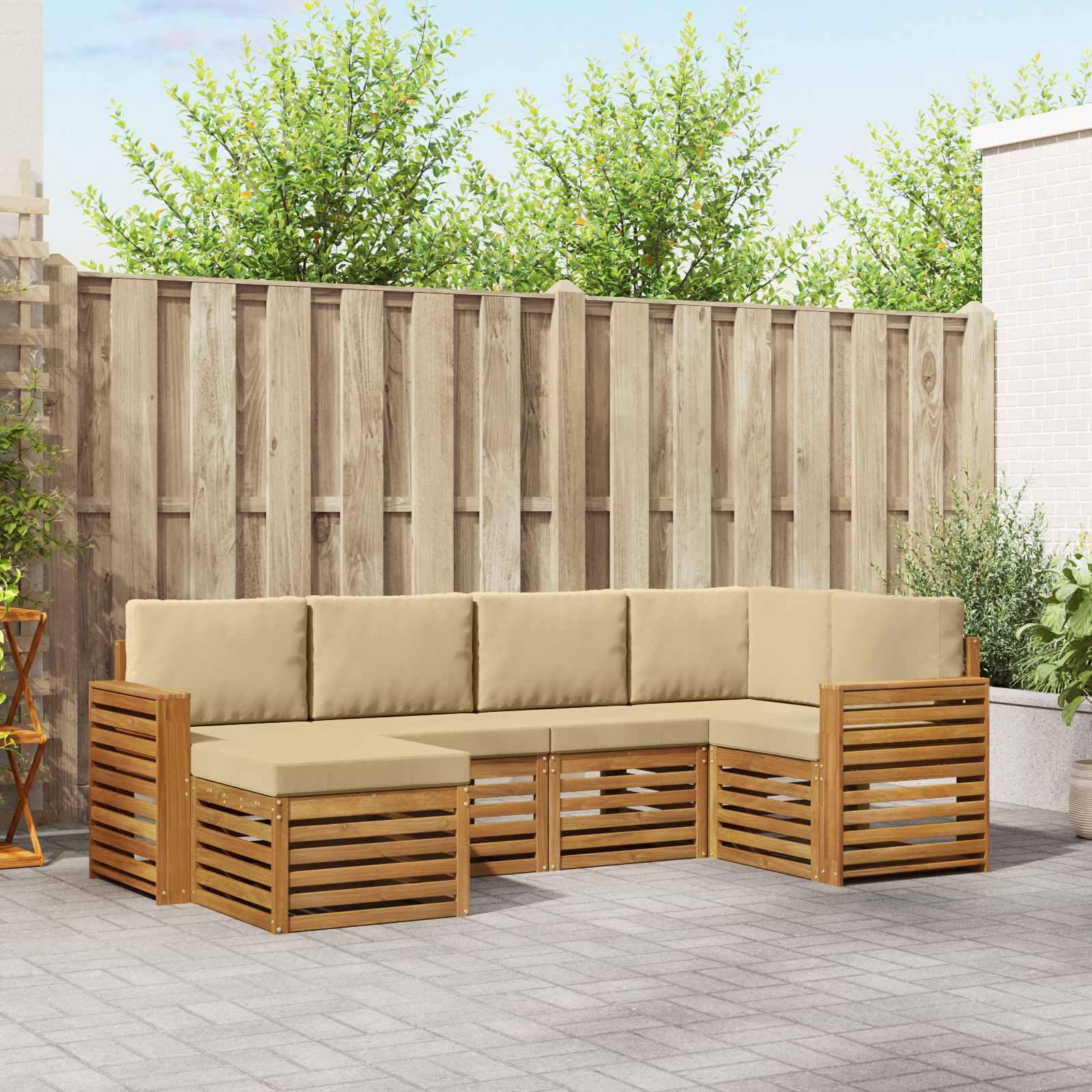 Sofasæt med pude 6 stk Naturlig og Beige Massivt Akacietræ billede