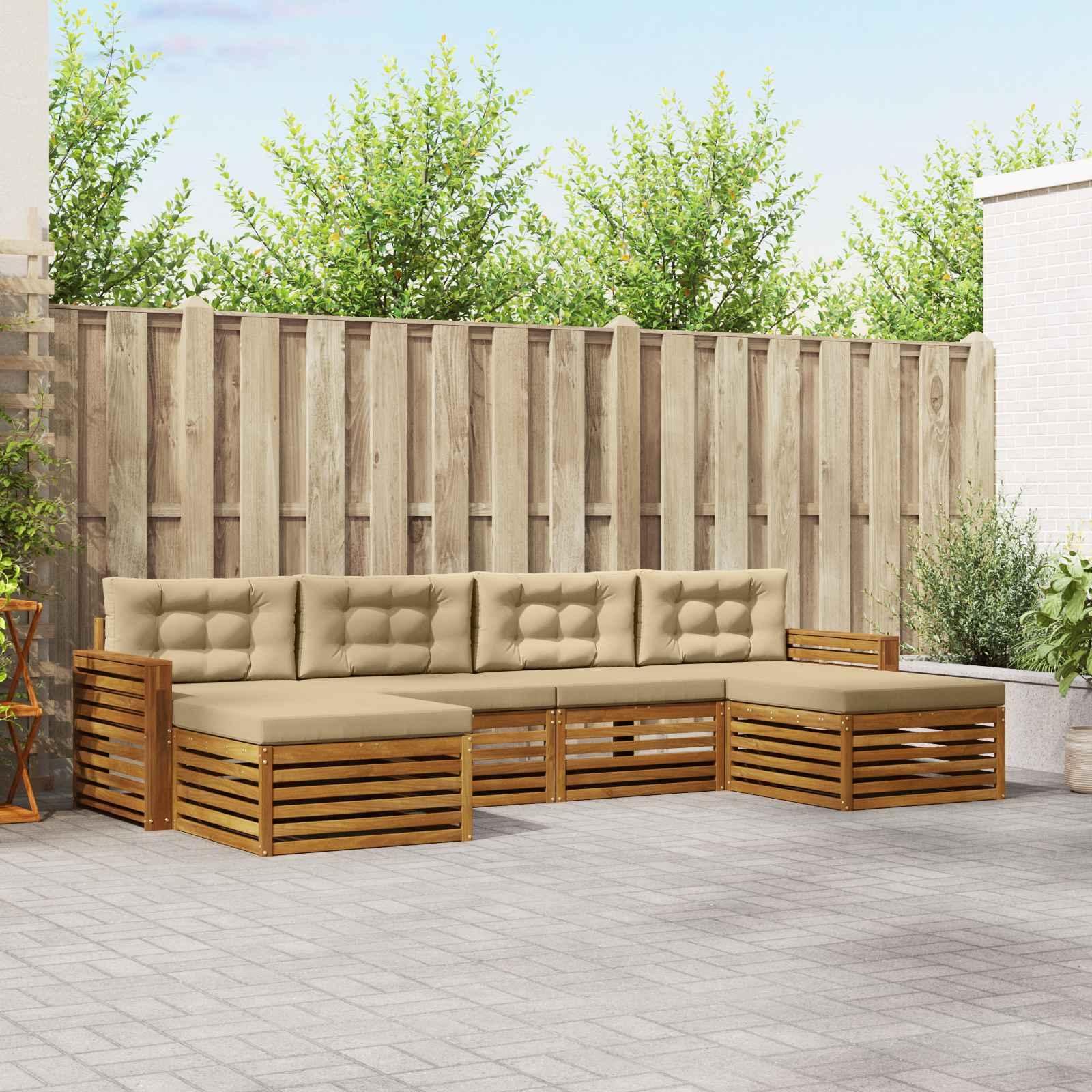 Sofasæt med pude 6 stk Naturlig og Beige Massivt Akacietræ billede