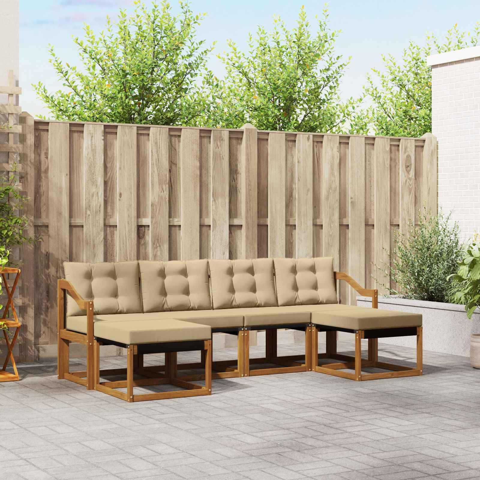 Udendørs sofagruppe med pude 6 stk Naturlig og Beige billede