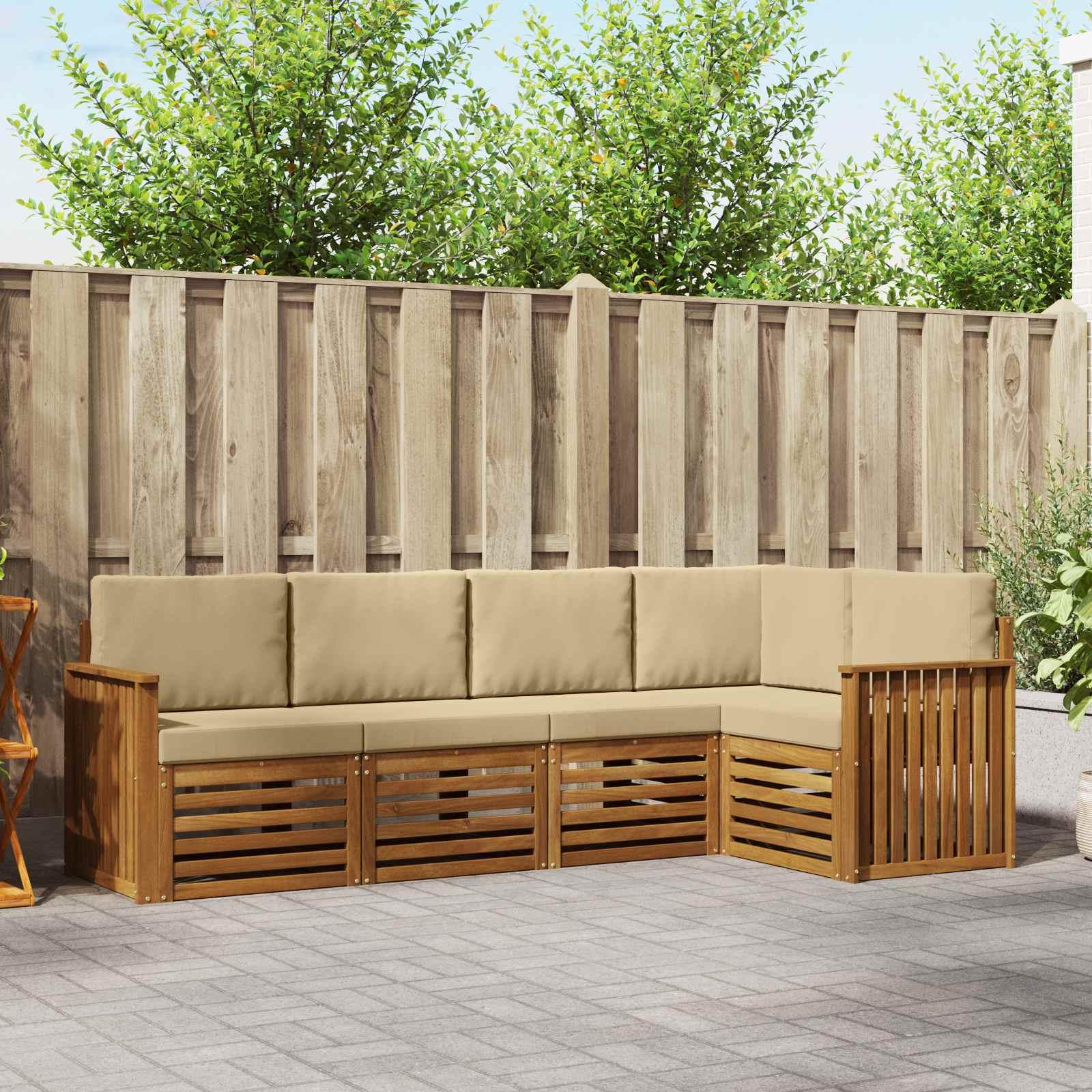 Sofasæt med pude 5 stk Naturlig og Beige Massivt Akacietræ billede