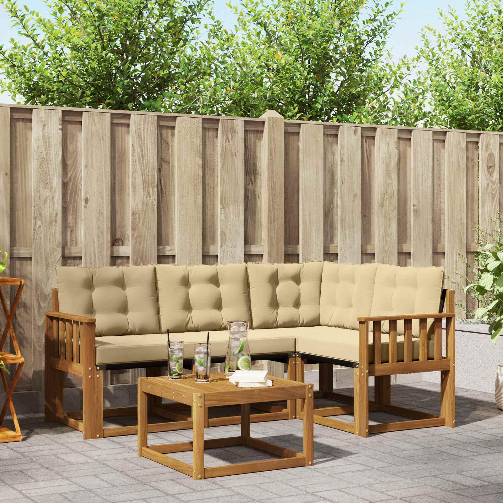 Udendørs sofagruppe i akacietræ med beige puder - 5 dele billede