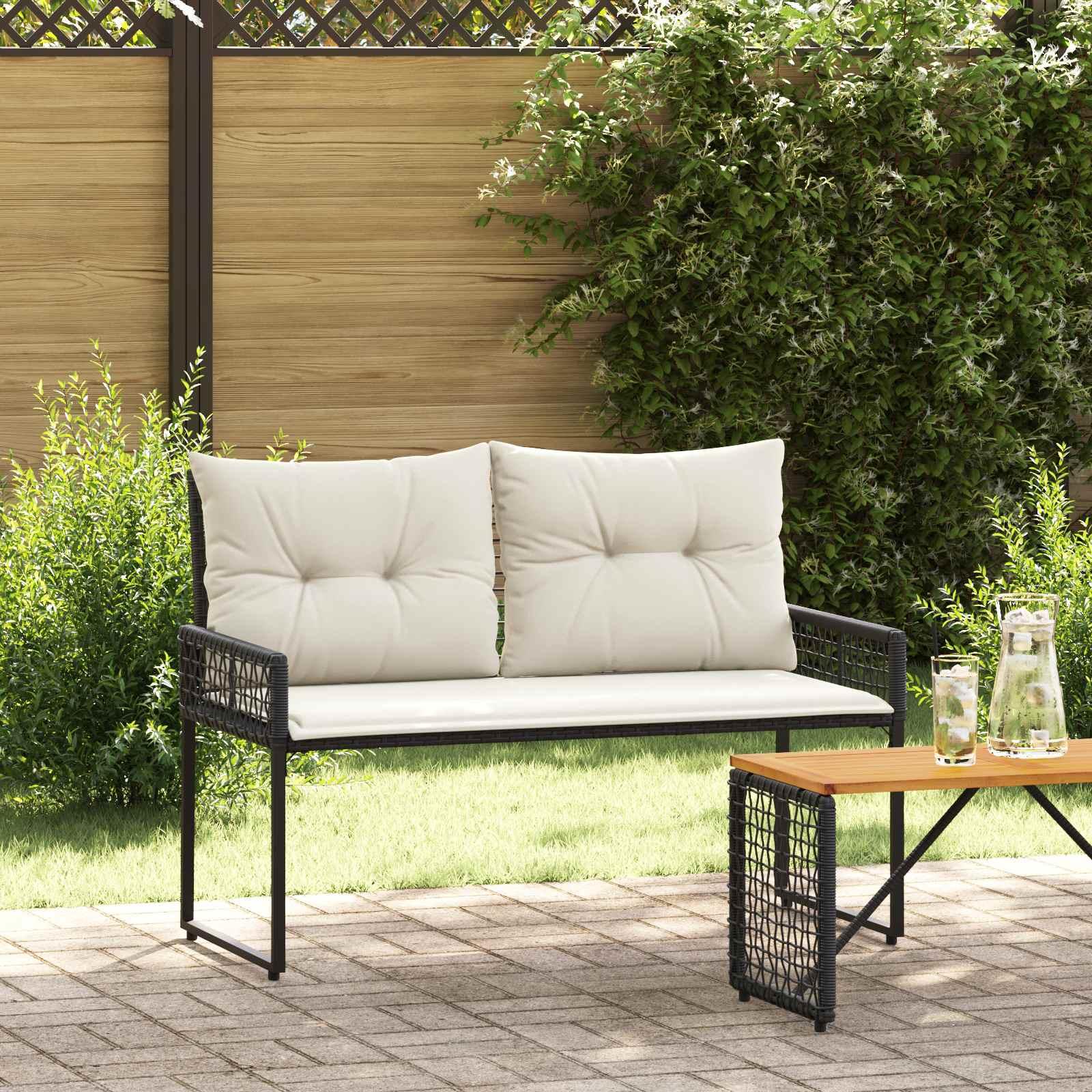 Udendørs bænk med pude Sort og Cremehvid 118 x 55 x 82 cm billede