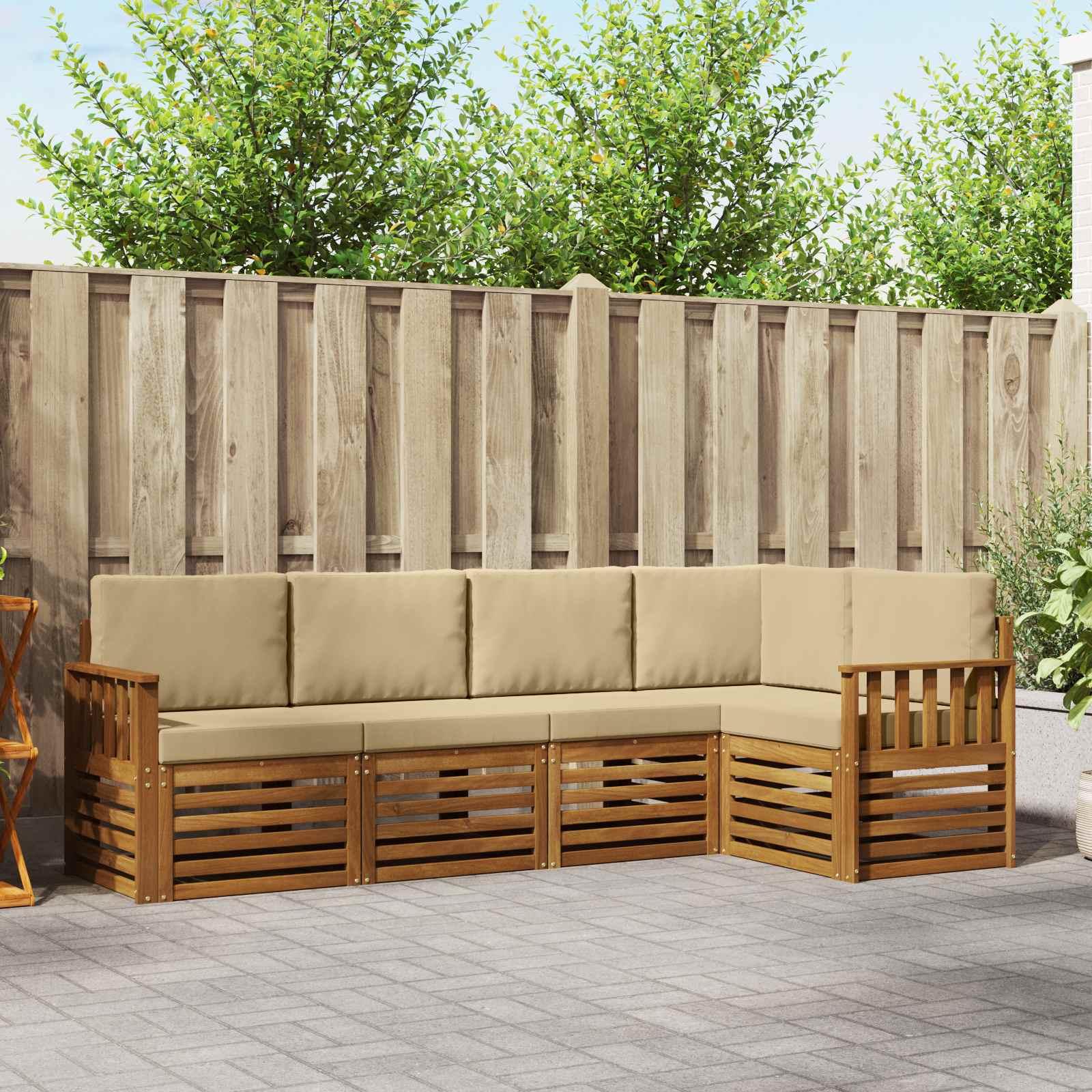 Sofasæt med pude 5 stk Naturlig og Beige Massivt Akacietræ billede