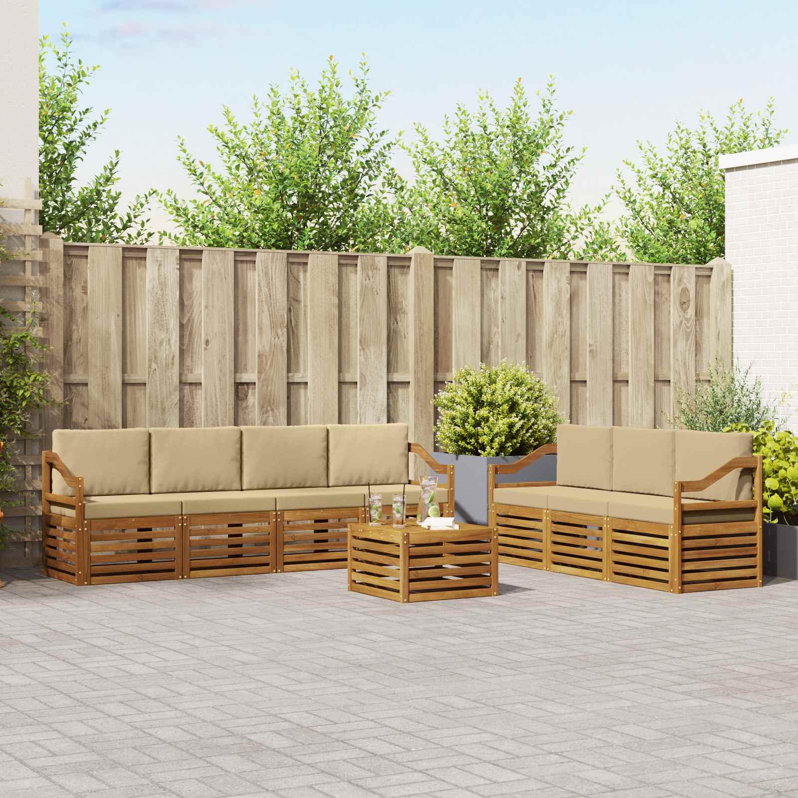 Sofasæt med pude 8 stk Naturlig og Beige Massivt Akacietræ billede