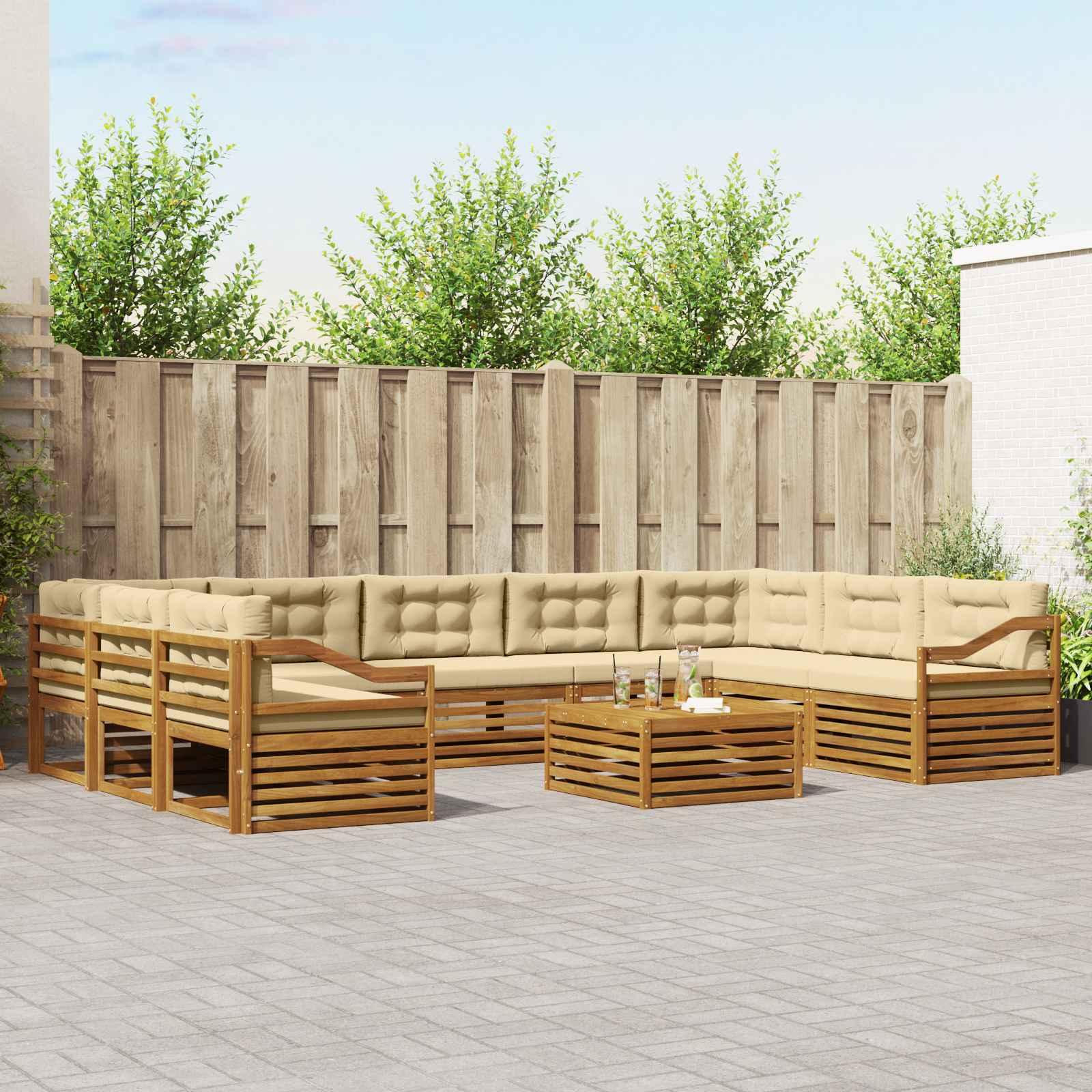 Sofasæt med pude 10 stk Naturlig og Beige Massivt Akacietræ billede