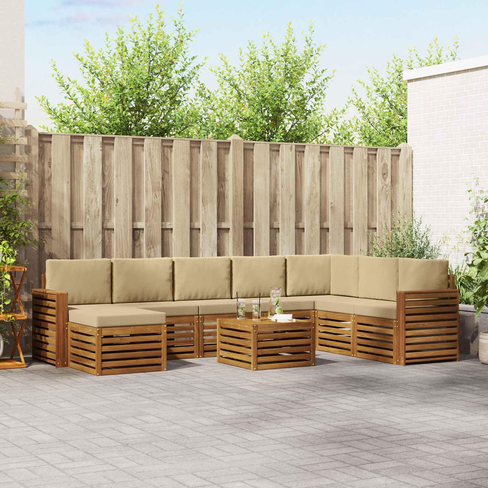 Sofasæt med pude 9 stk Naturlig og Beige Massivt Akacietræ billede