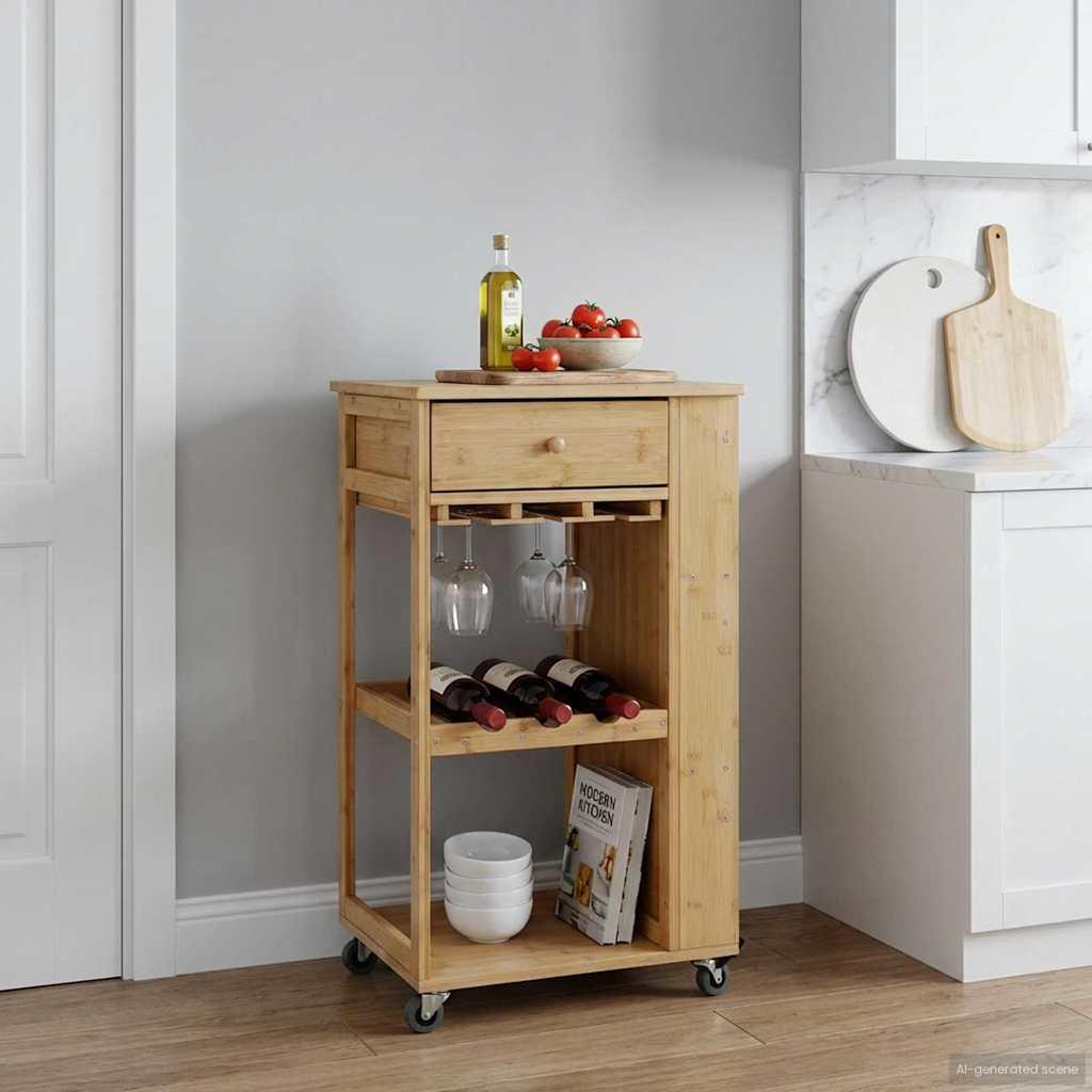 Køkkenvogn med hjul Naturfarvet 47,5 x 36 x 83 cm Bambus billede