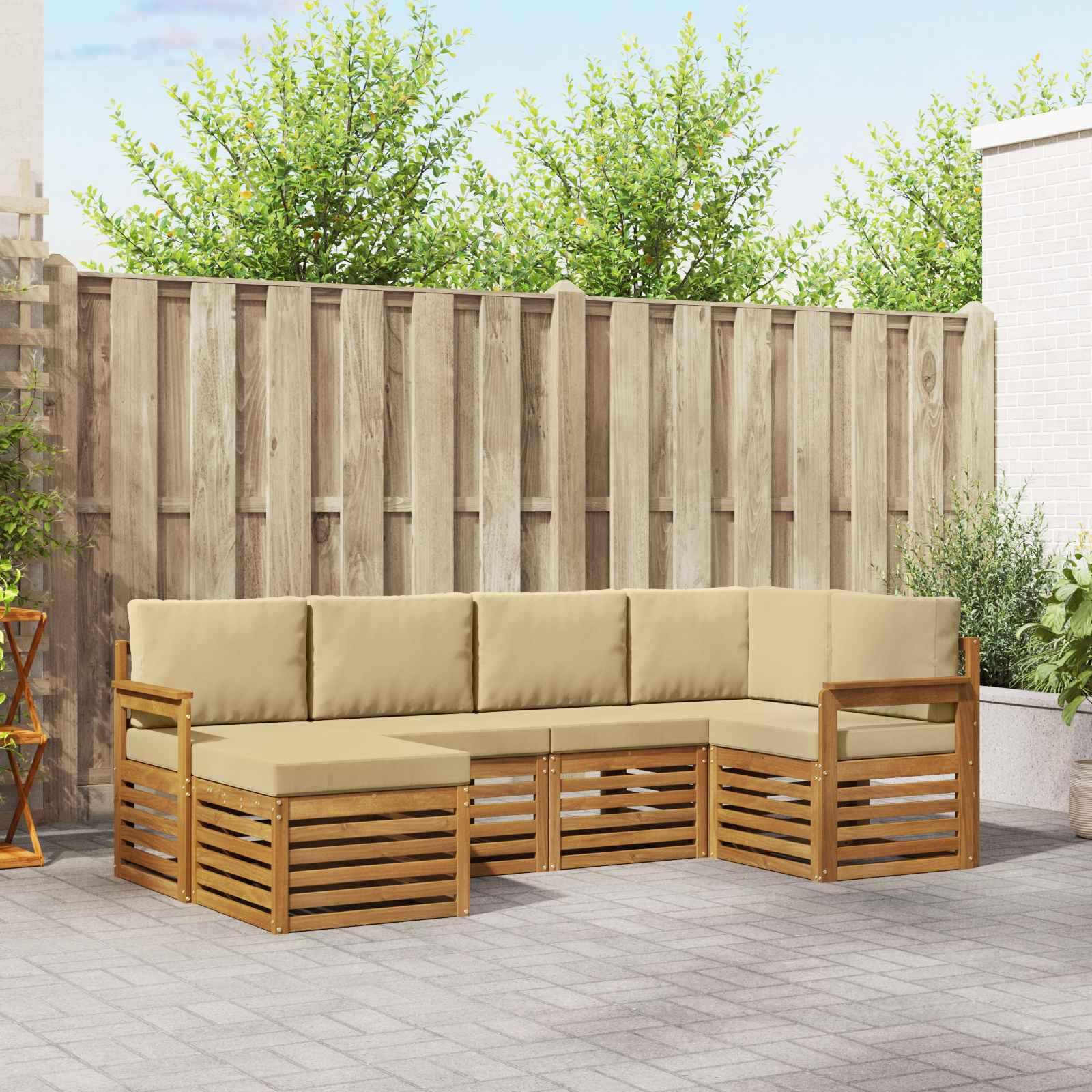Sofasæt med pude 6 stk Naturlig og Beige Massivt Akacietræ billede